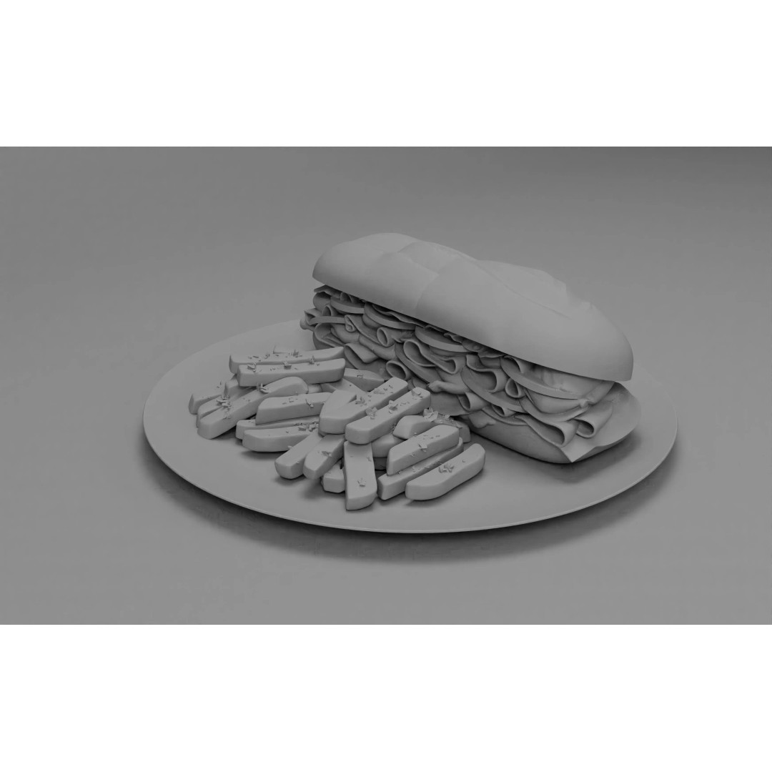 Realistic Sandwich 3D Model – Low Poly Food Asset with Fries, FBX - View 24