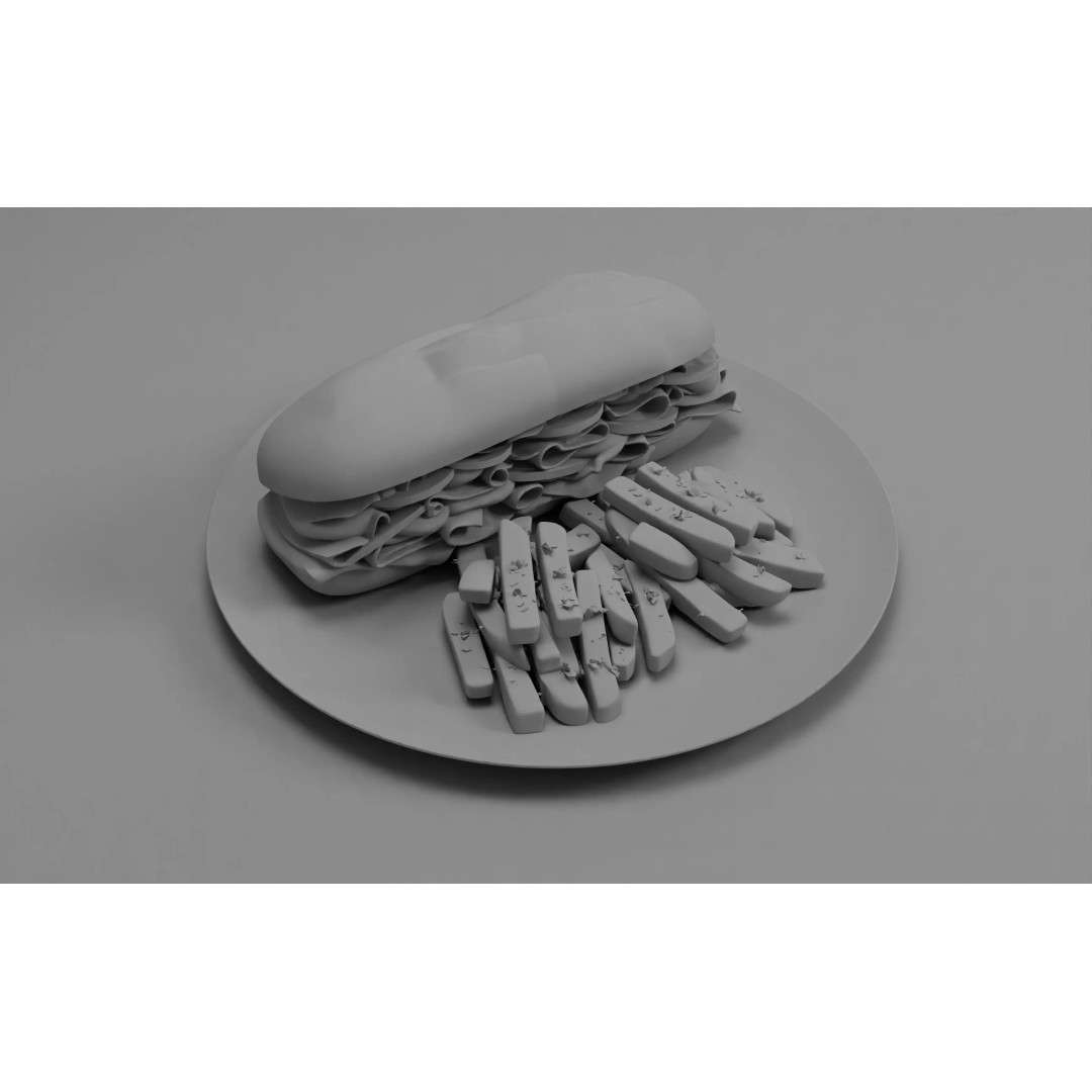 Realistic Sandwich 3D Model – Low Poly Food Asset with Fries, FBX - View 25