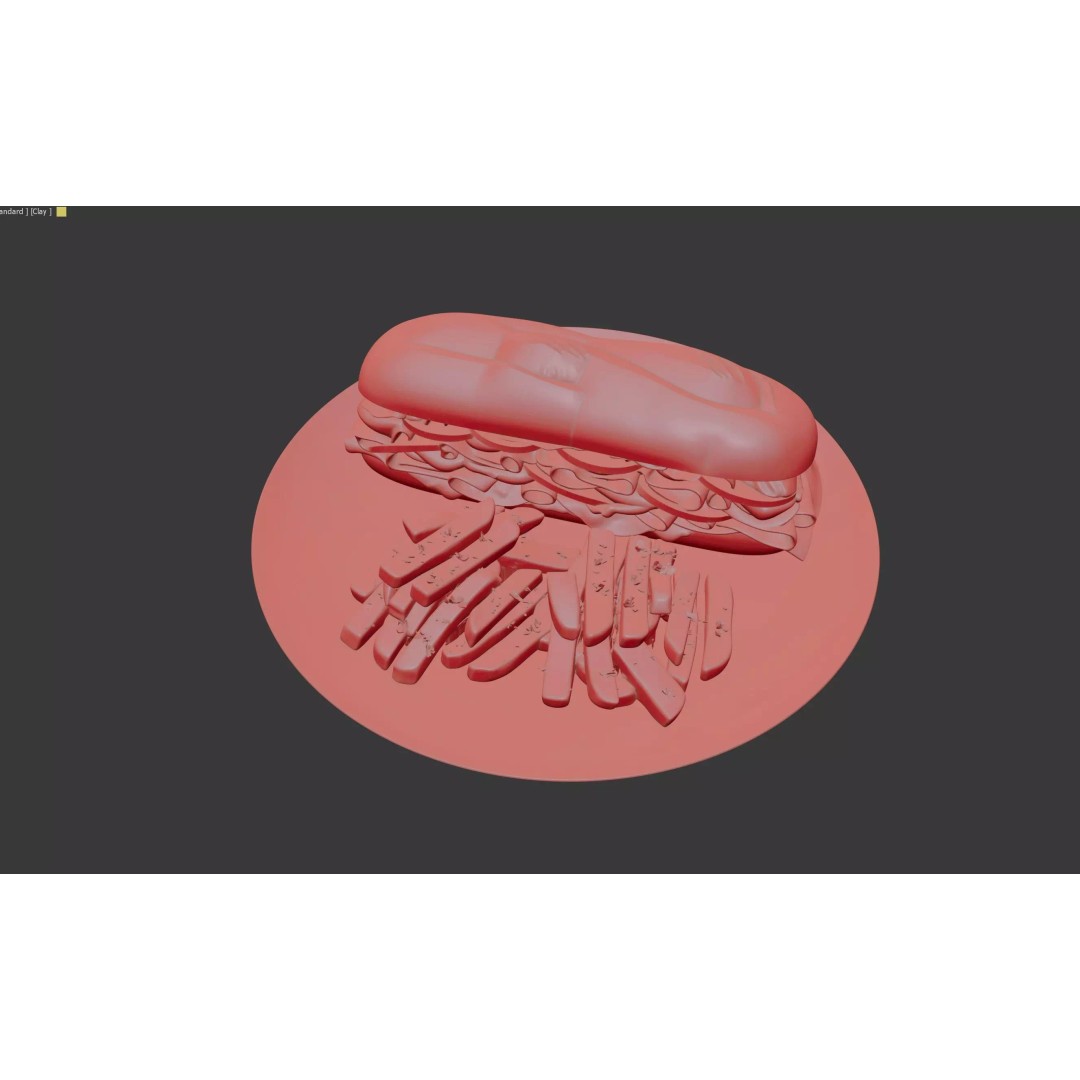 Realistic Sandwich 3D Model – Low Poly Food Asset with Fries, FBX - View 26