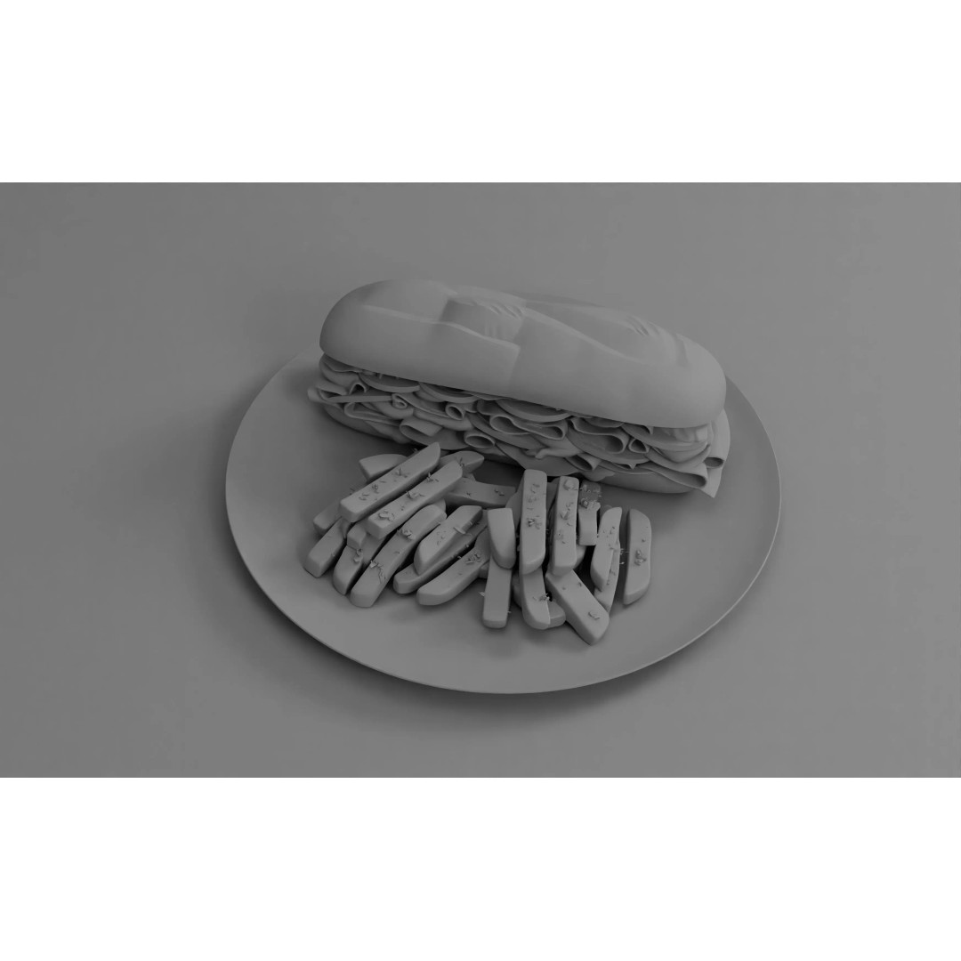 Realistic Sandwich 3D Model – Low Poly Food Asset with Fries, FBX - View 27