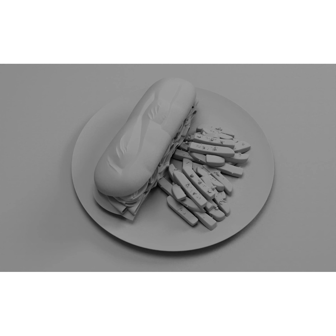 Realistic Sandwich 3D Model – Low Poly Food Asset with Fries, FBX - View 28