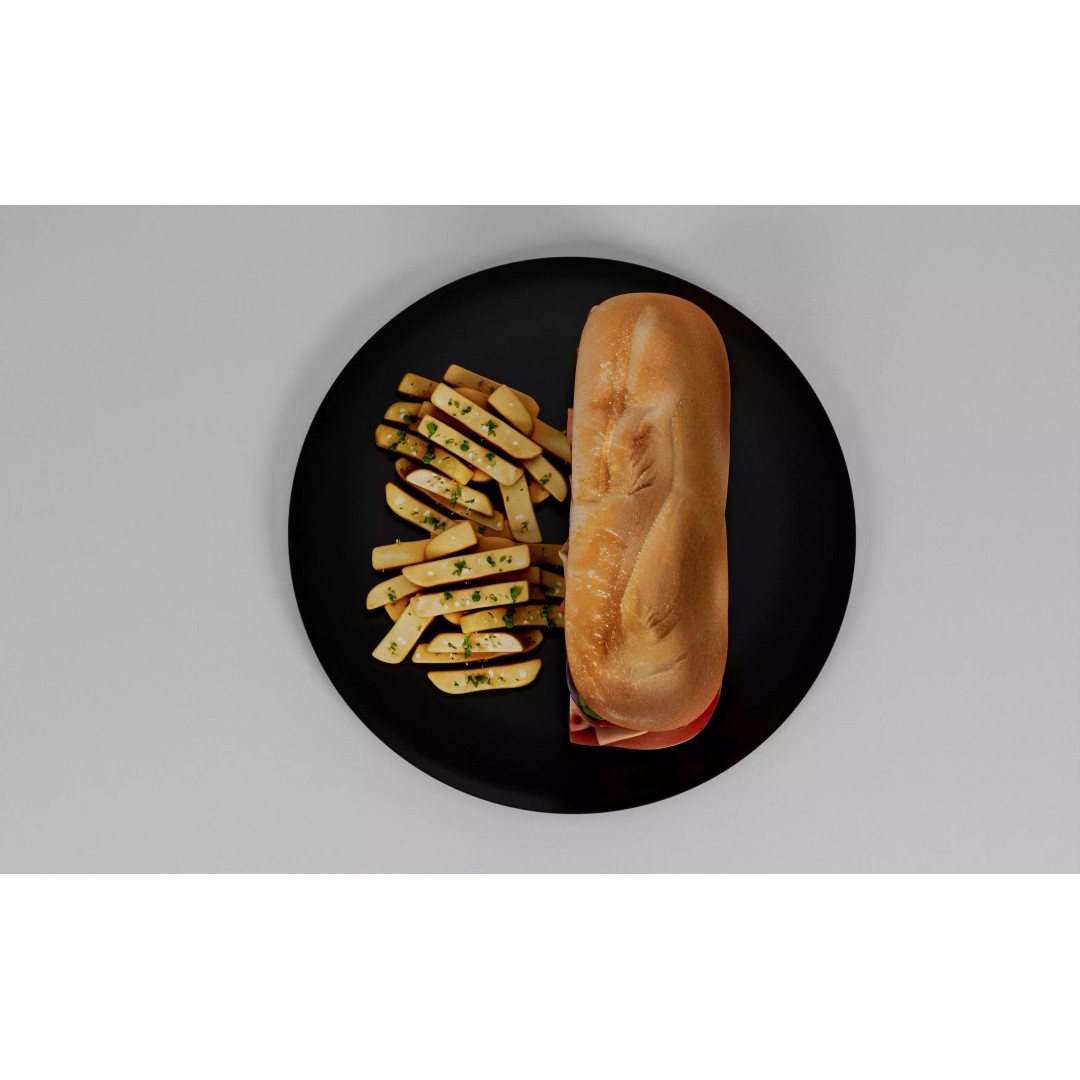 Realistic Sandwich 3D Model – Low Poly Food Asset with Fries, FBX - View 7