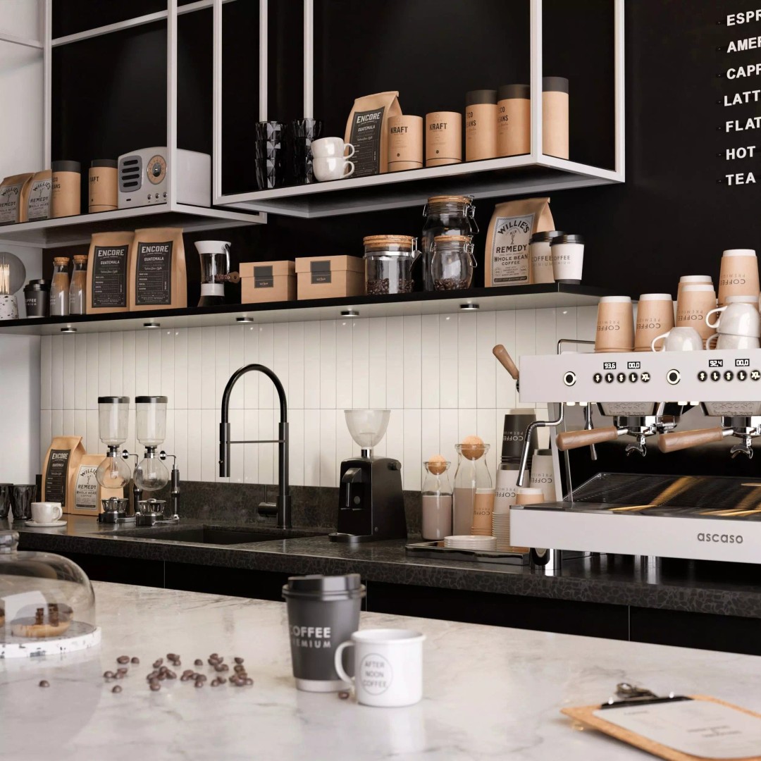 Modern Coffee Shop Interior 3D Model – High-Quality PBR Blender Asset - View 4