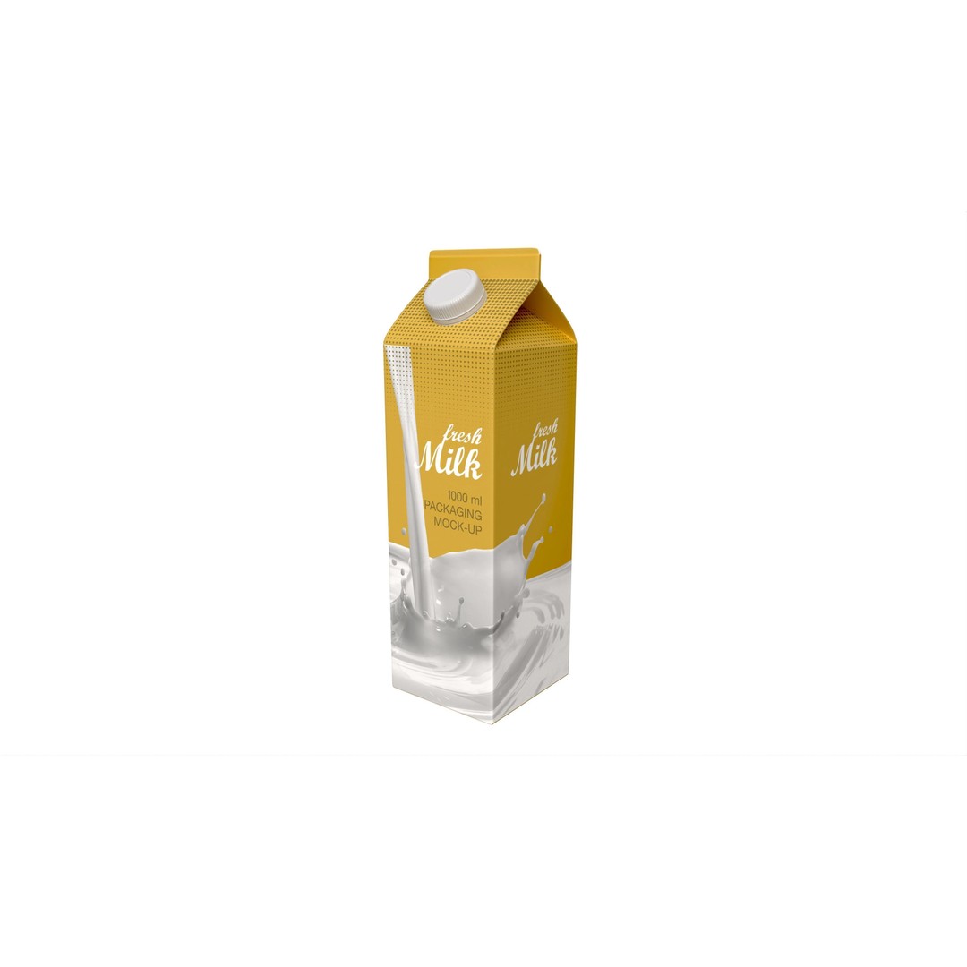 Milk Packaging Box 3D Model – PBR Mockup, FBX, OBJ Formats - View 3