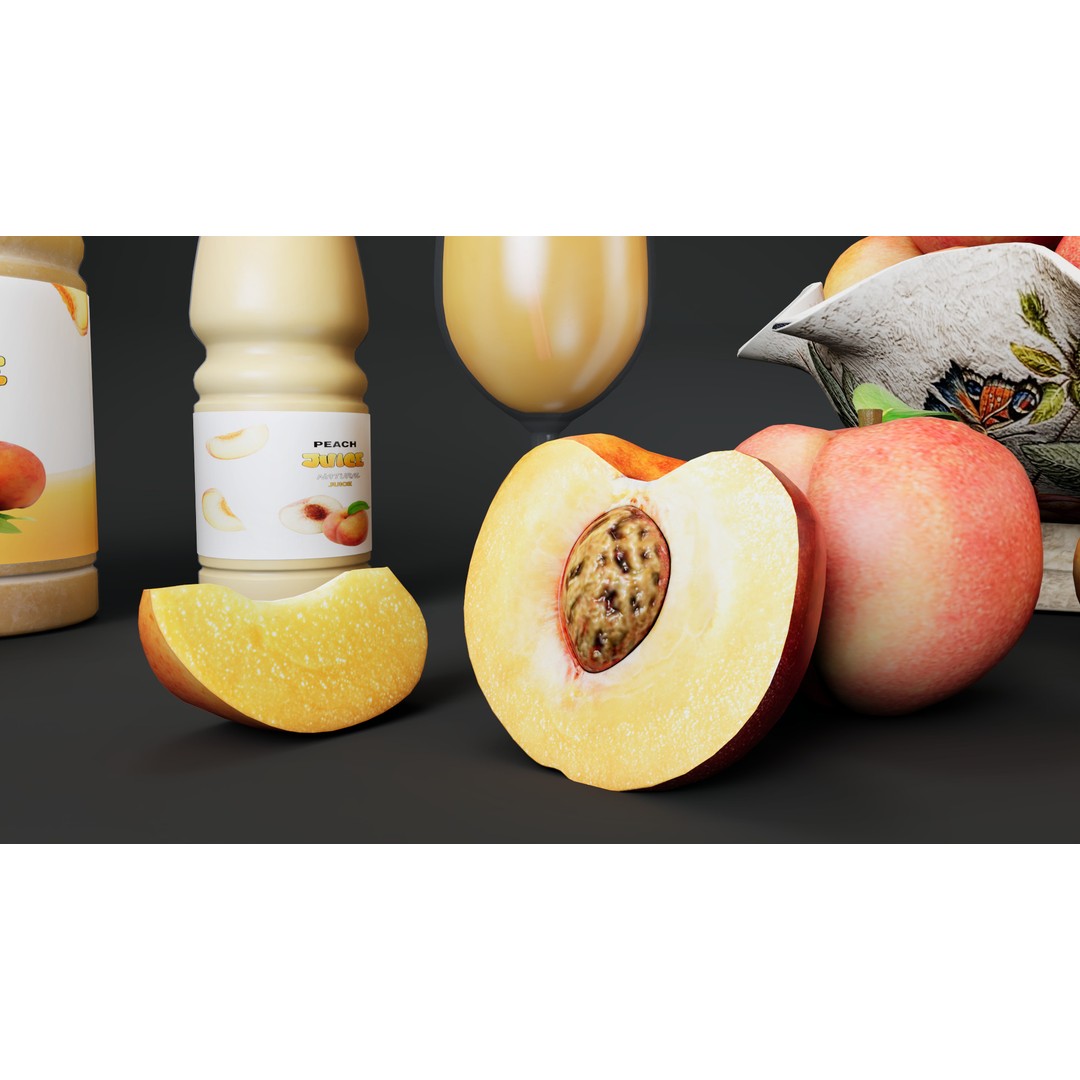 Peach 3D Model – Low Poly PBR Fruit Asset, FBX Format - View 9