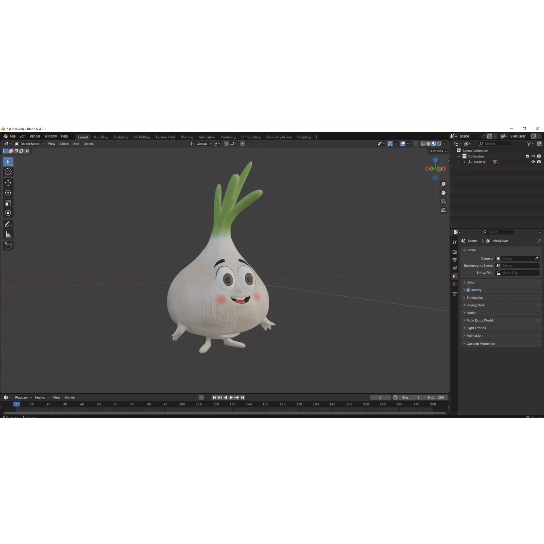 Garlic Vegetable Character 3D Model – Low Poly PBR Asset, FBX - View 10