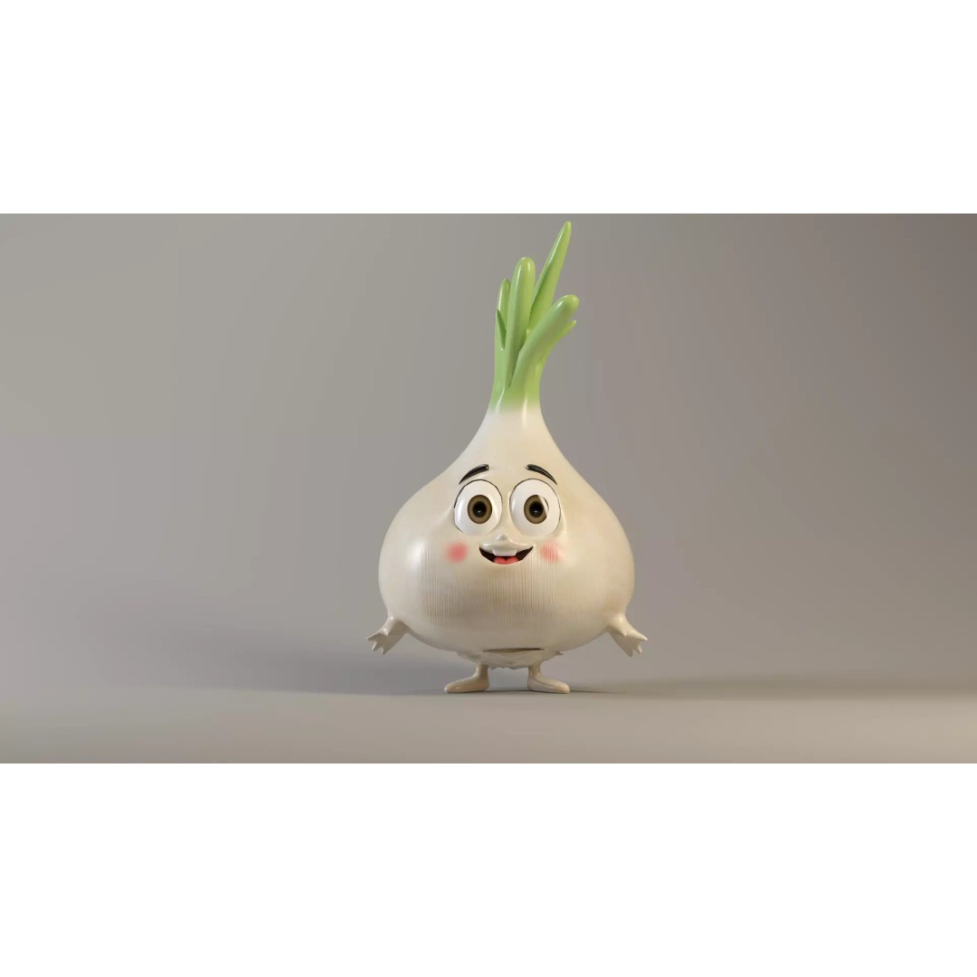 Garlic Vegetable Character 3D Model – Low Poly PBR Asset, FBX - View 2