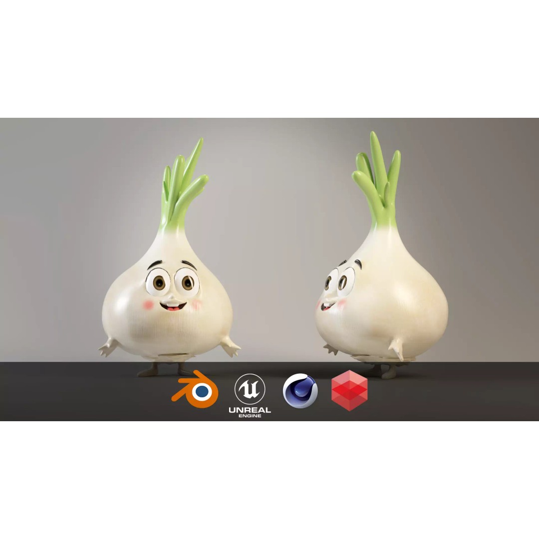 Garlic Vegetable Character 3D Model – Low Poly PBR Asset, FBX - View 3