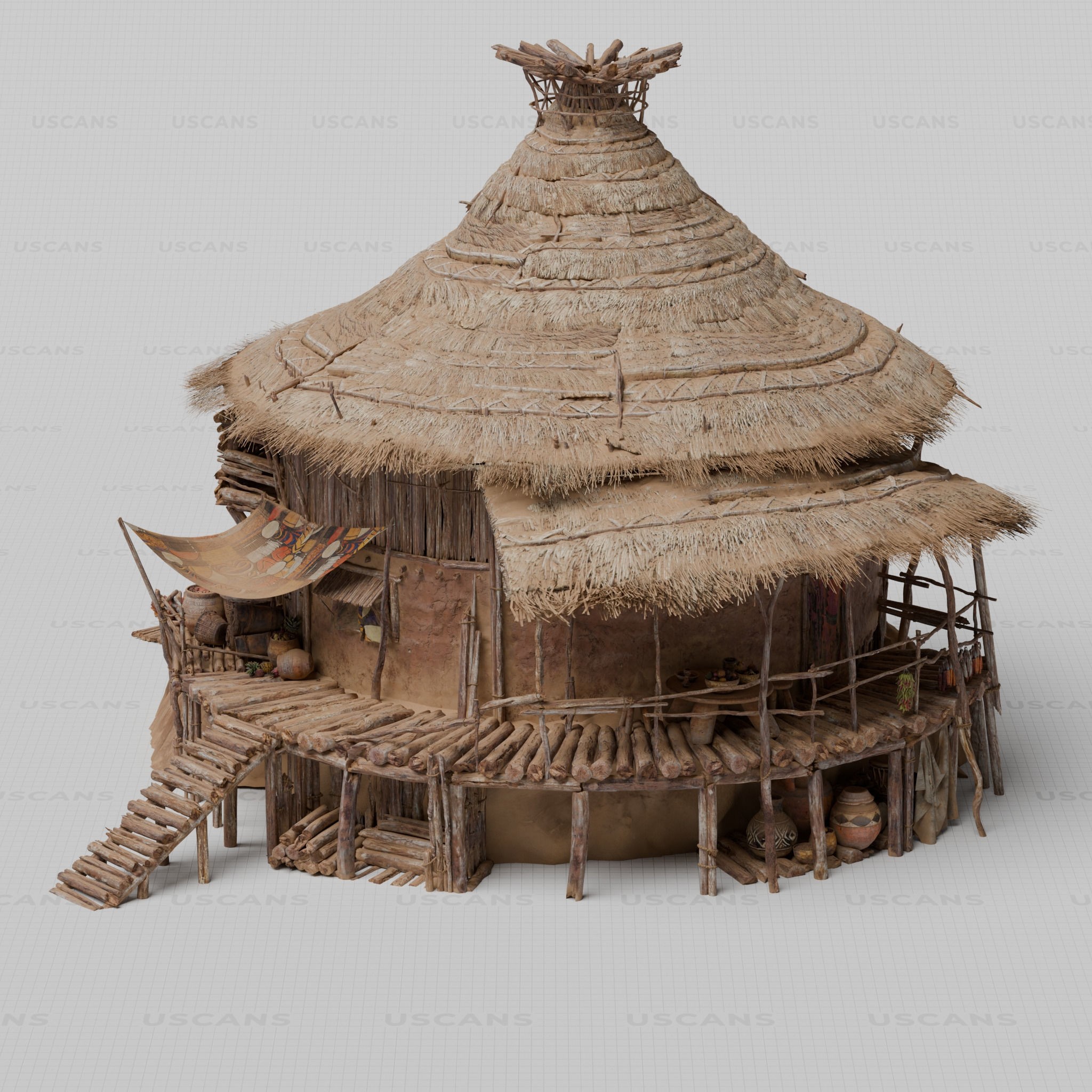 African Village - Low-Poly Game-Ready 3D Model - View 23