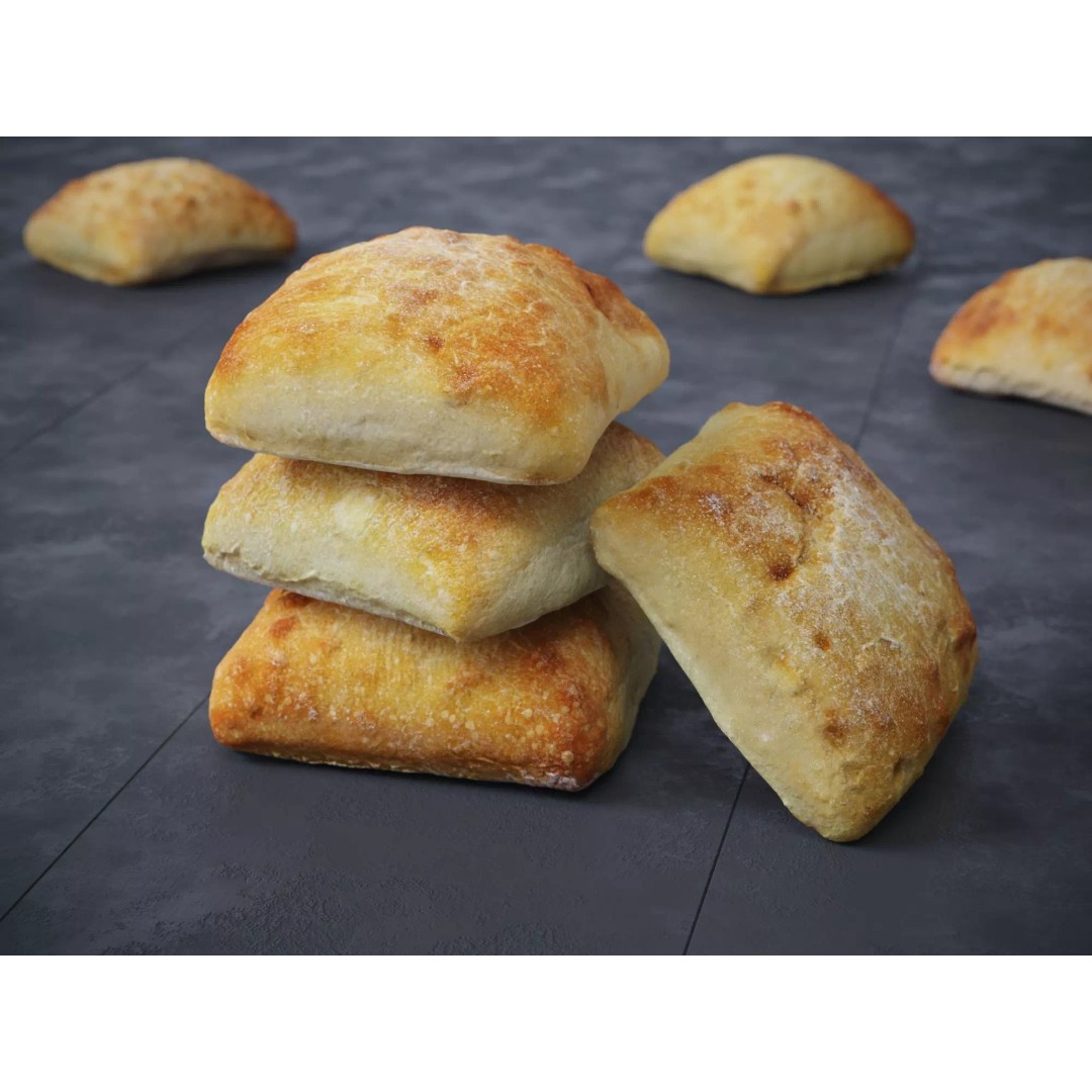 Ciabatta Rolls 3D Model – Photo-Scanned High Poly PBR Asset, FBX/OBJ - View 2