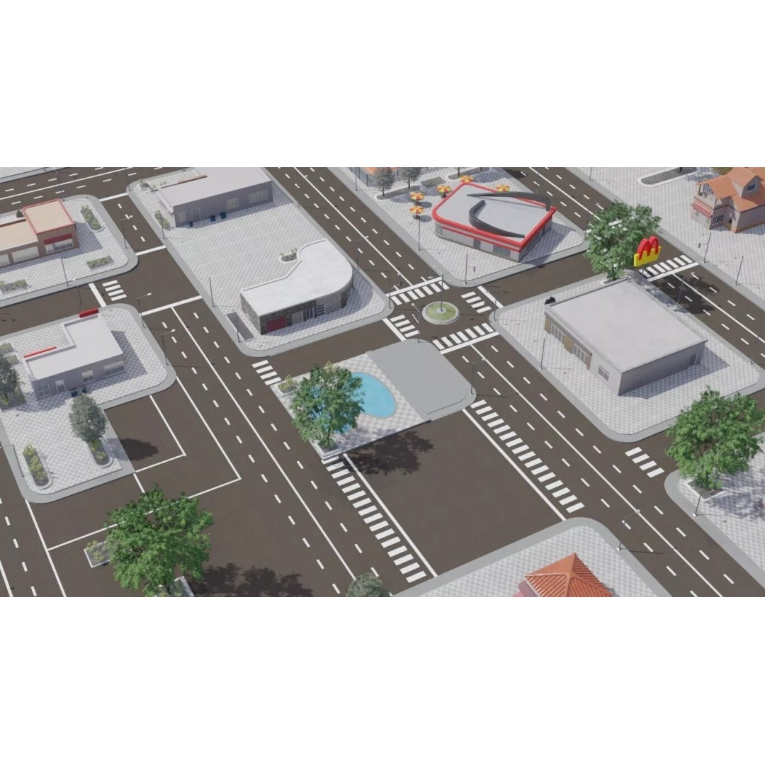 Fast Food Plaza 3D Model – Stylized Outdoor Environment, FBX - View 5