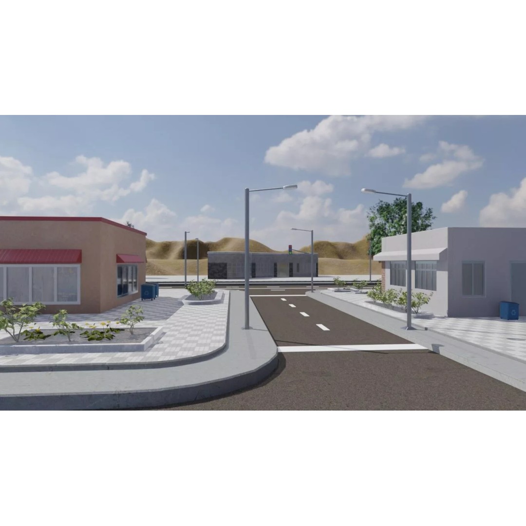 Fast Food Plaza 3D Model – Stylized Outdoor Environment, FBX - View 9