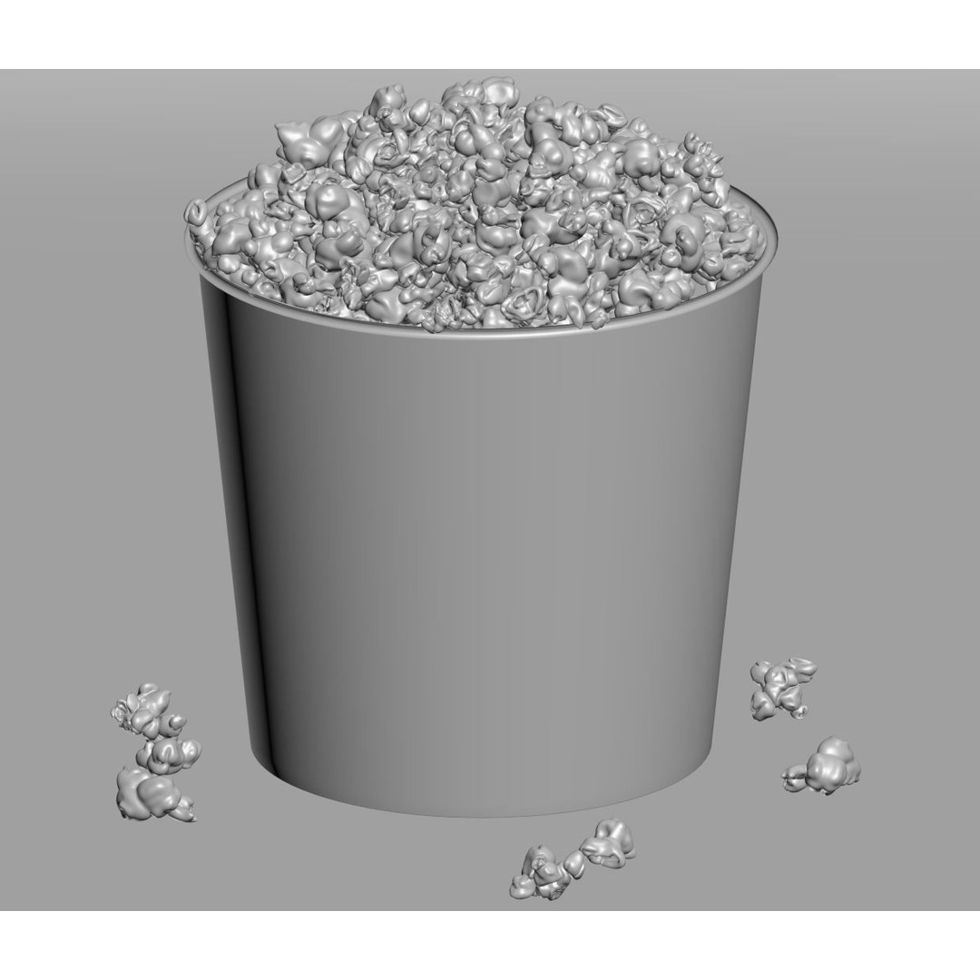 Popcorn Bucket 3D Model – Photorealistic Food Container, FBX & OBJ - View 4