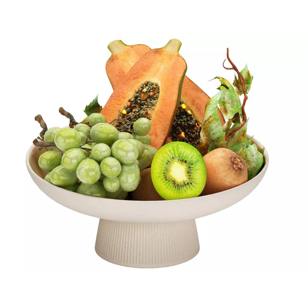 Bowl of Tropical Fruits 3D Model – High Poly PBR Asset, OBJ, FBX - View 2