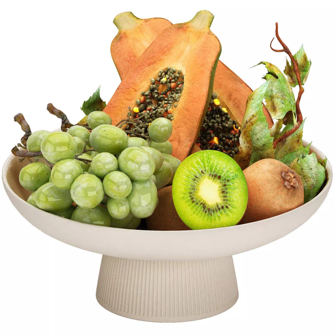 Bowl of Tropical Fruits 3D Model – High Poly PBR Asset, OBJ, FBX - View 3