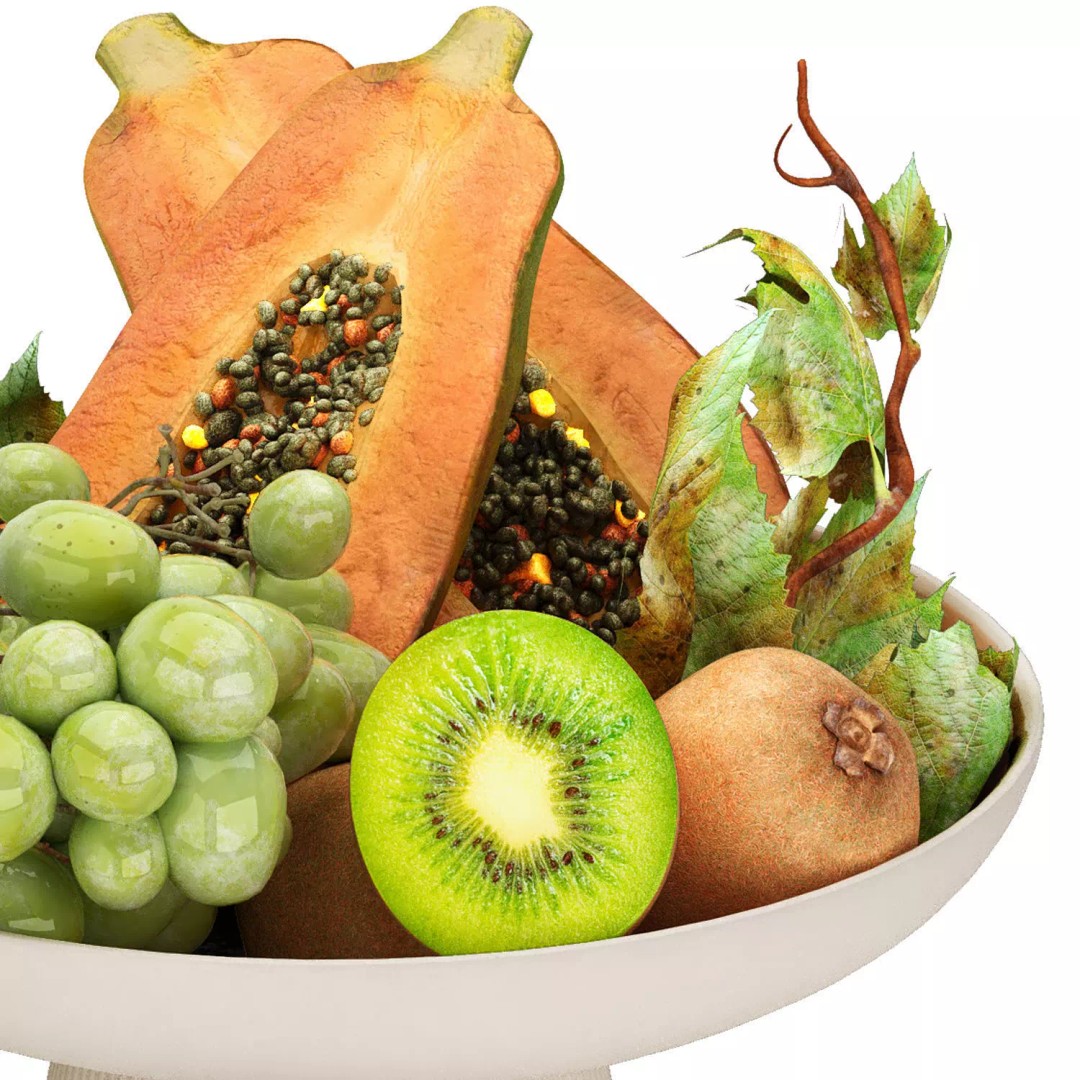 Bowl of Tropical Fruits 3D Model – High Poly PBR Asset, OBJ, FBX - View 6