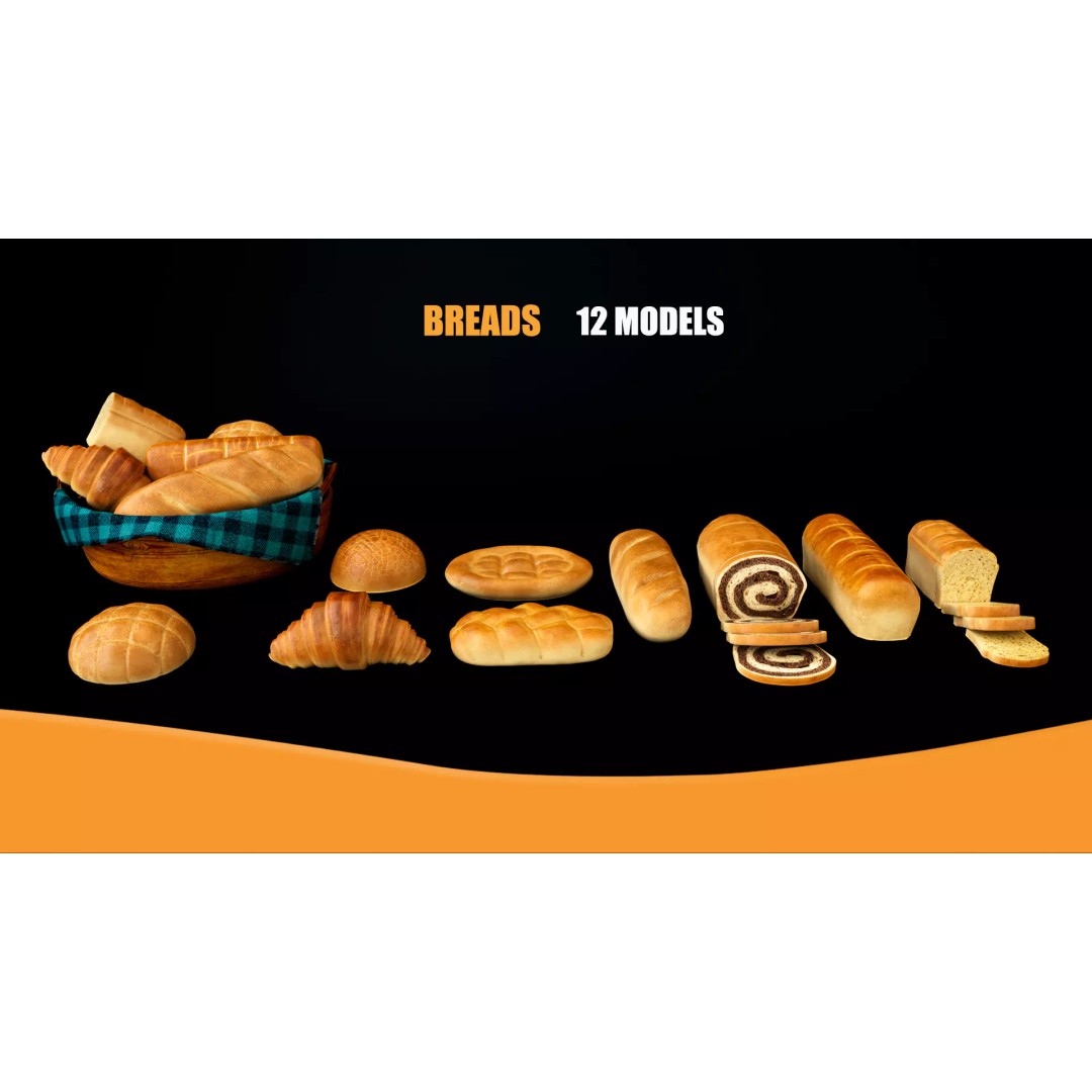 Breads 3D Model – Low Poly PBR Bakery Asset, FBX - View 2