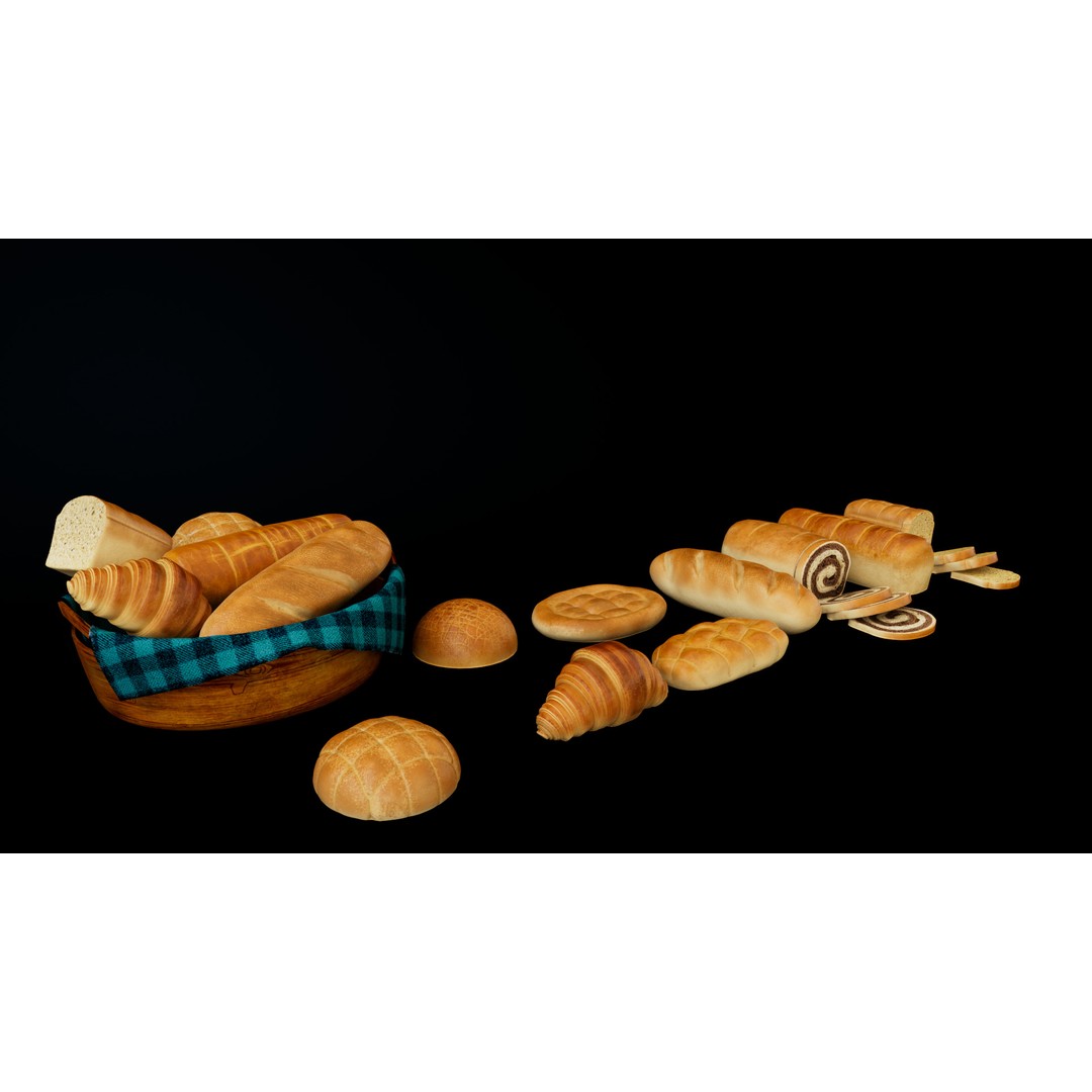 Breads 3D Model – Low Poly PBR Bakery Asset, FBX - View 3