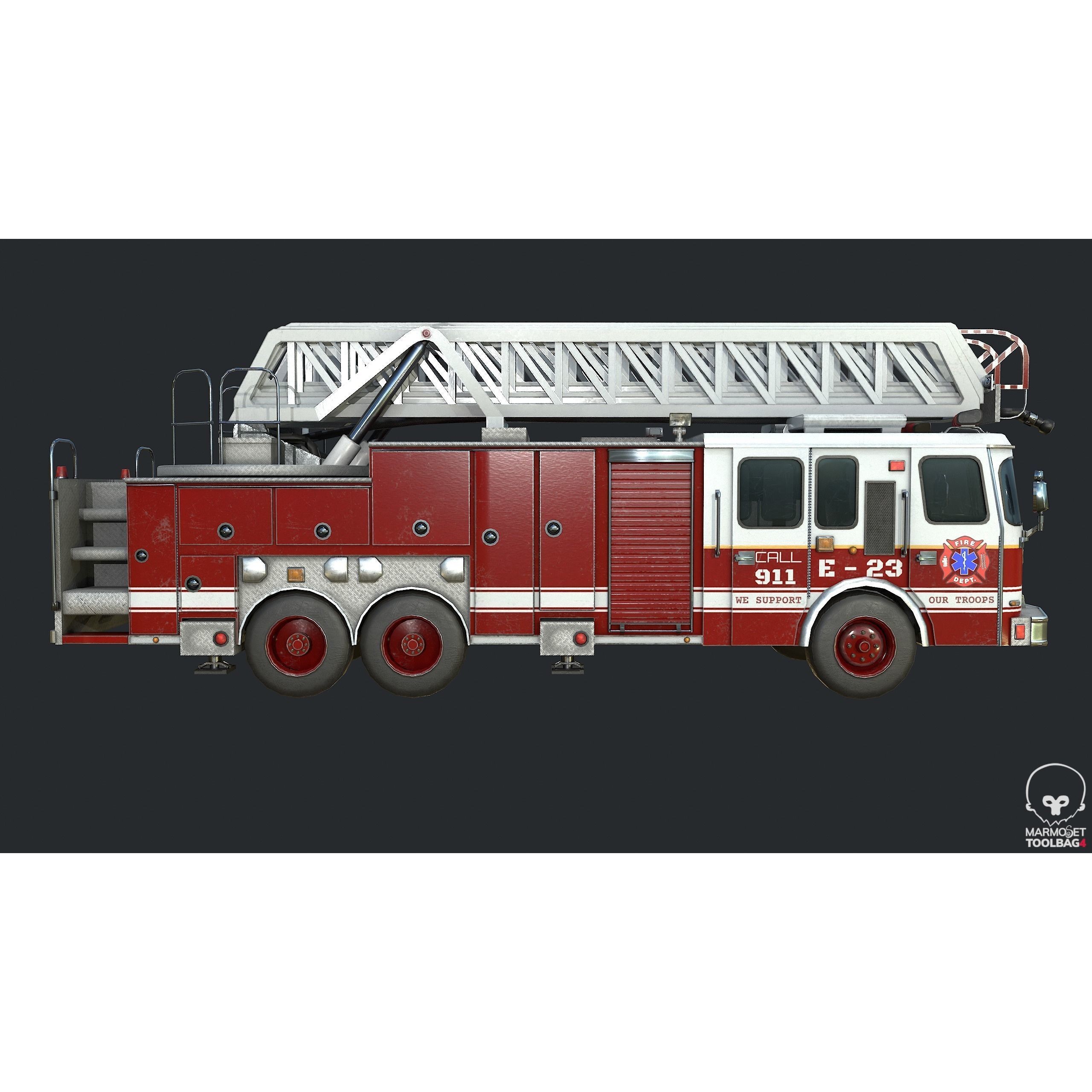 PBR Fire Truck - Low-Poly Game-Ready 3D Model - View 10