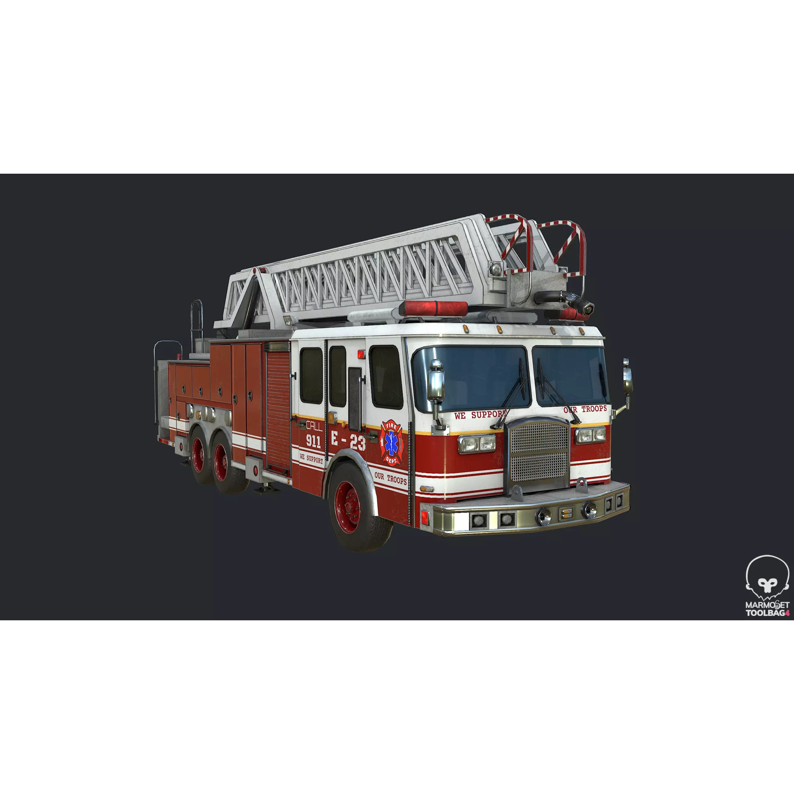 PBR Fire Truck - Low-Poly Game-Ready 3D Model - View 2