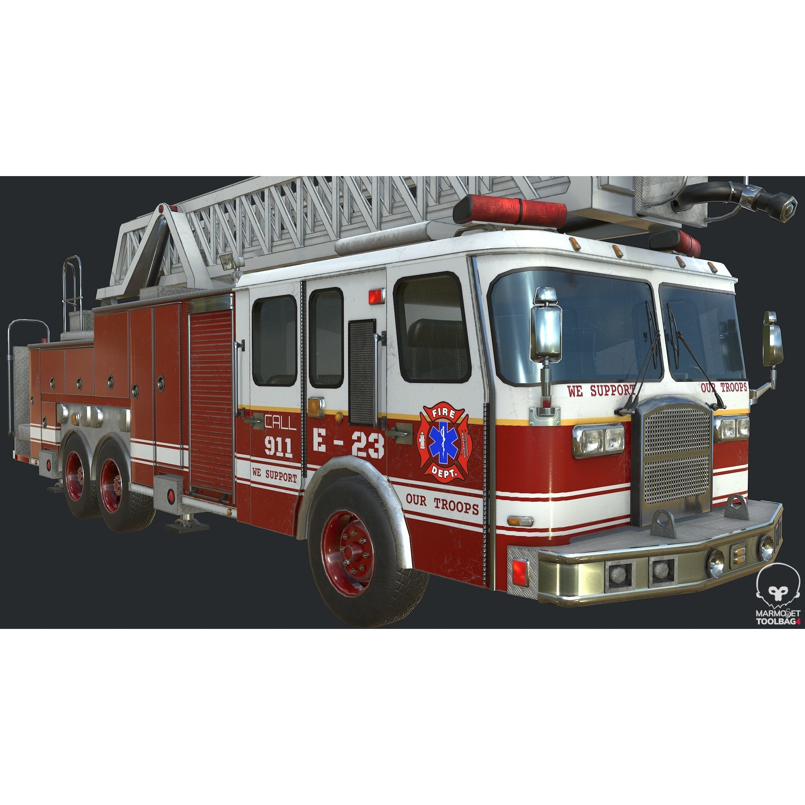 PBR Fire Truck - Low-Poly Game-Ready 3D Model - View 4