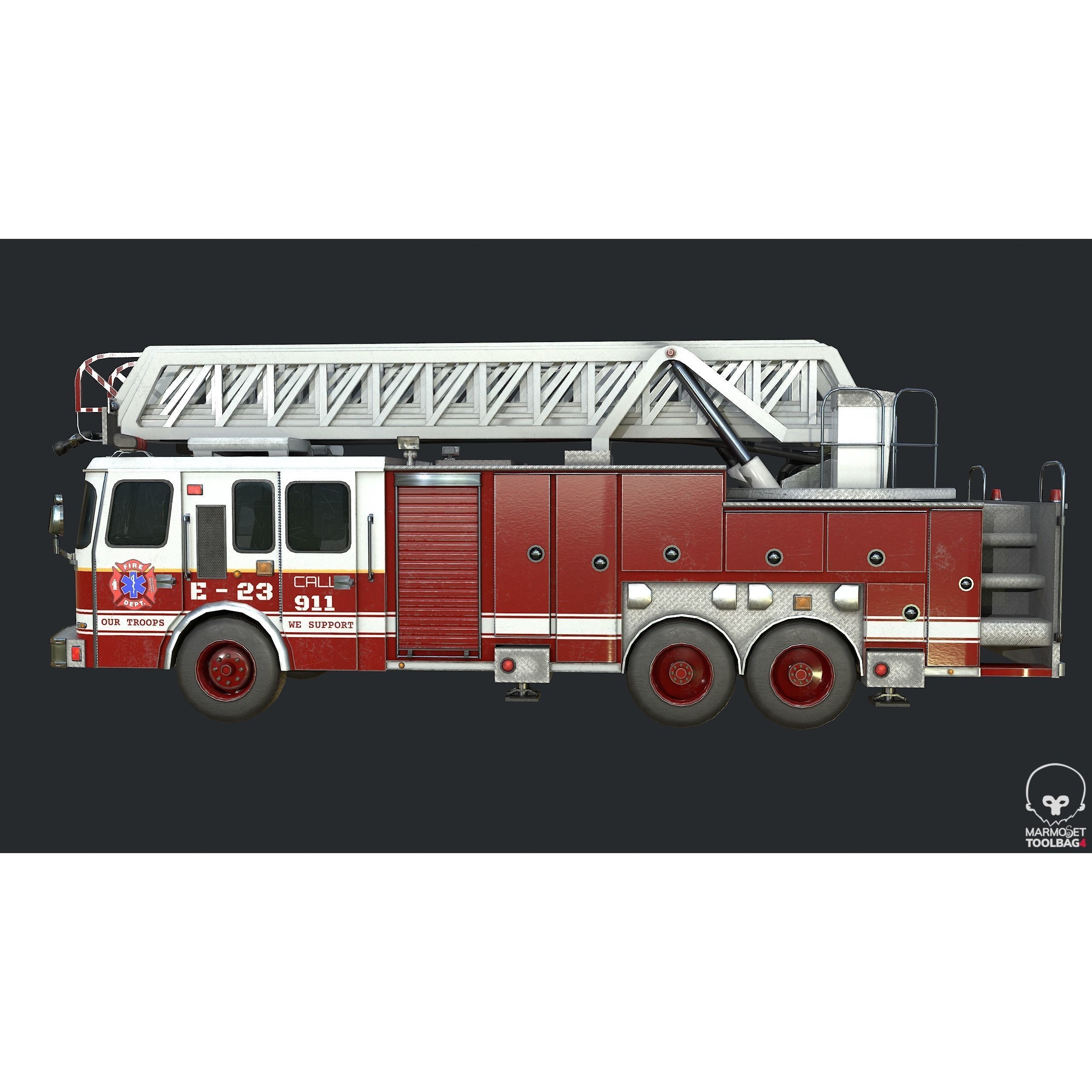PBR Fire Truck - Low-Poly Game-Ready 3D Model - View 5