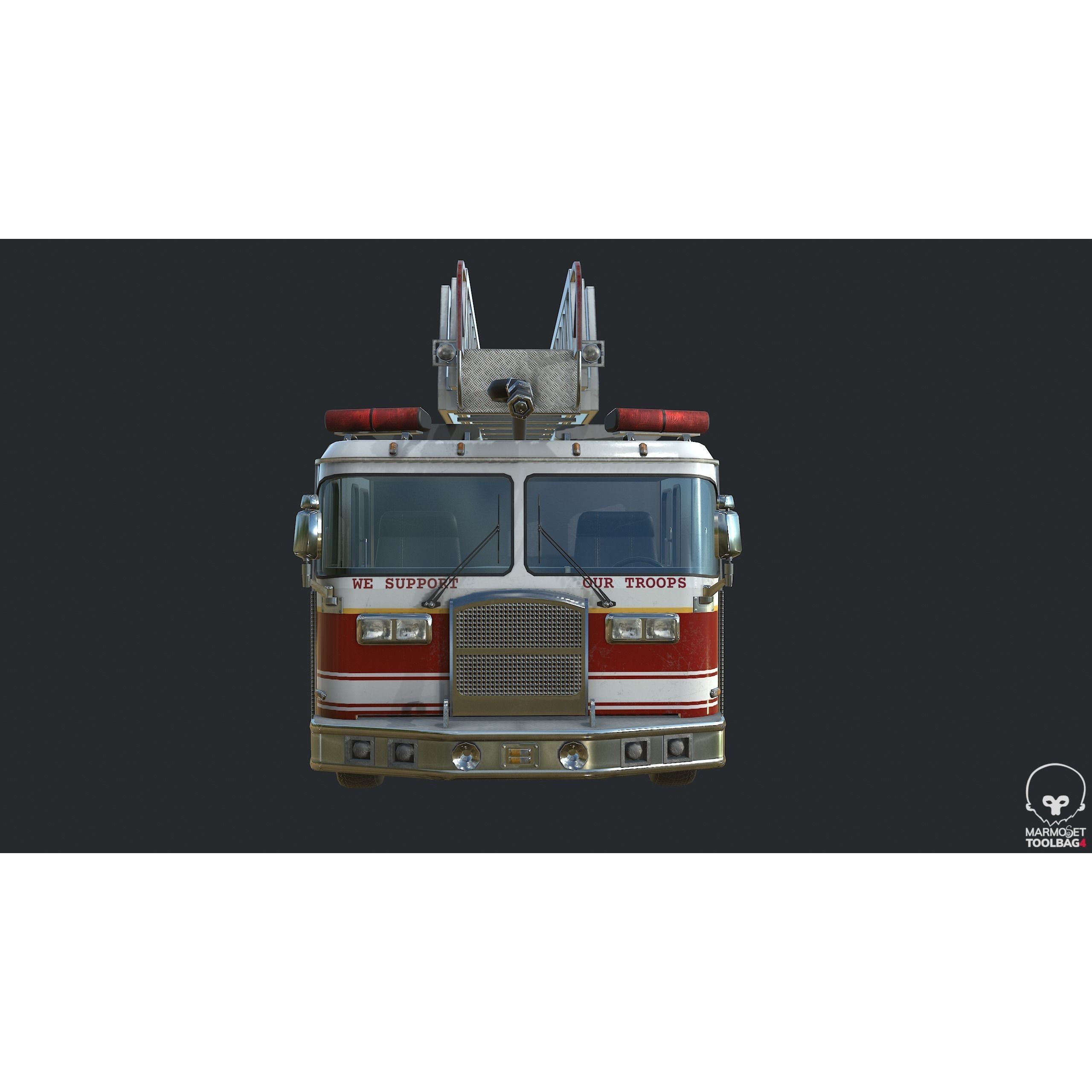 PBR Fire Truck - Low-Poly Game-Ready 3D Model - View 6