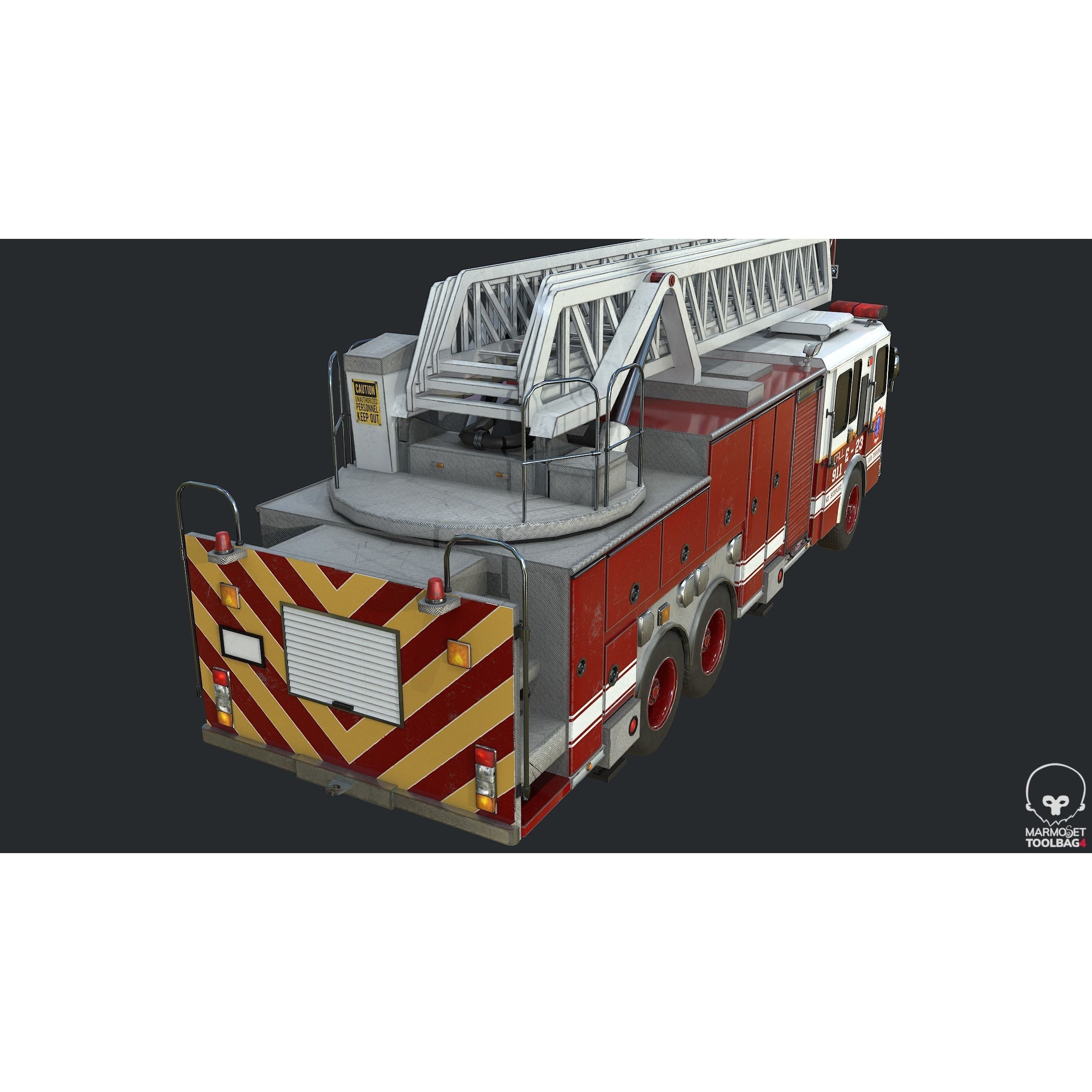 PBR Fire Truck - Low-Poly Game-Ready 3D Model - View 7