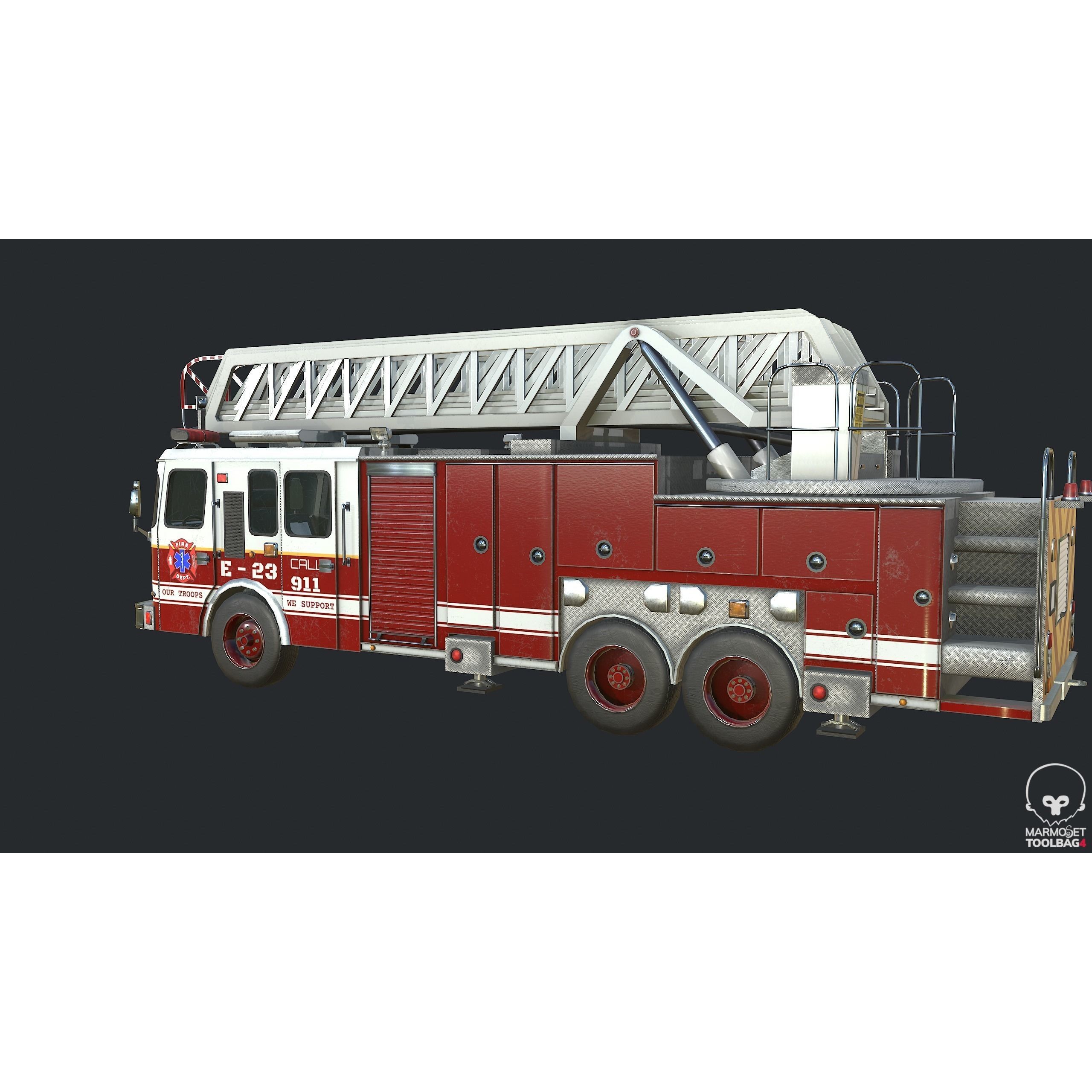 PBR Fire Truck - Low-Poly Game-Ready 3D Model - View 8