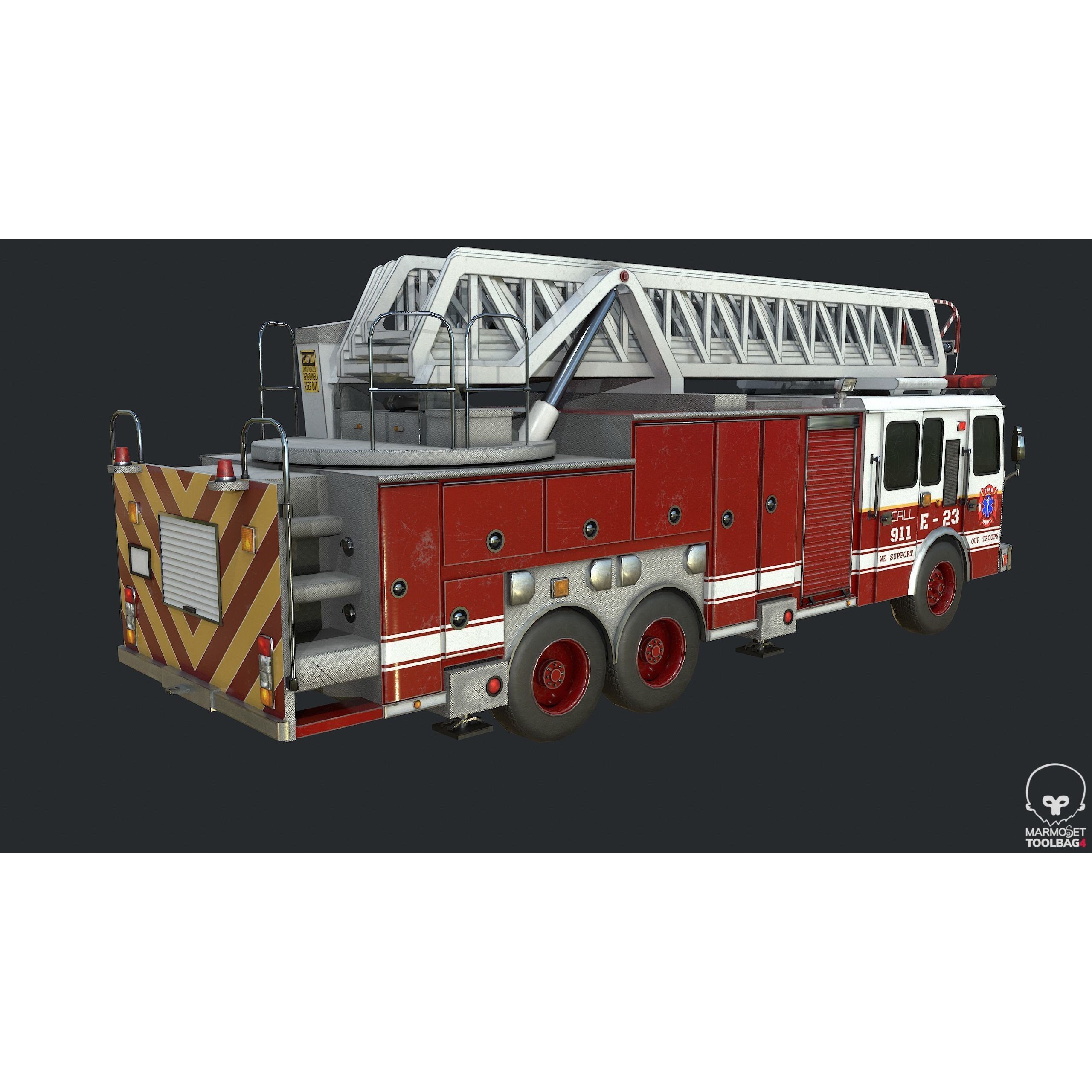 PBR Fire Truck - Low-Poly Game-Ready 3D Model - View 9