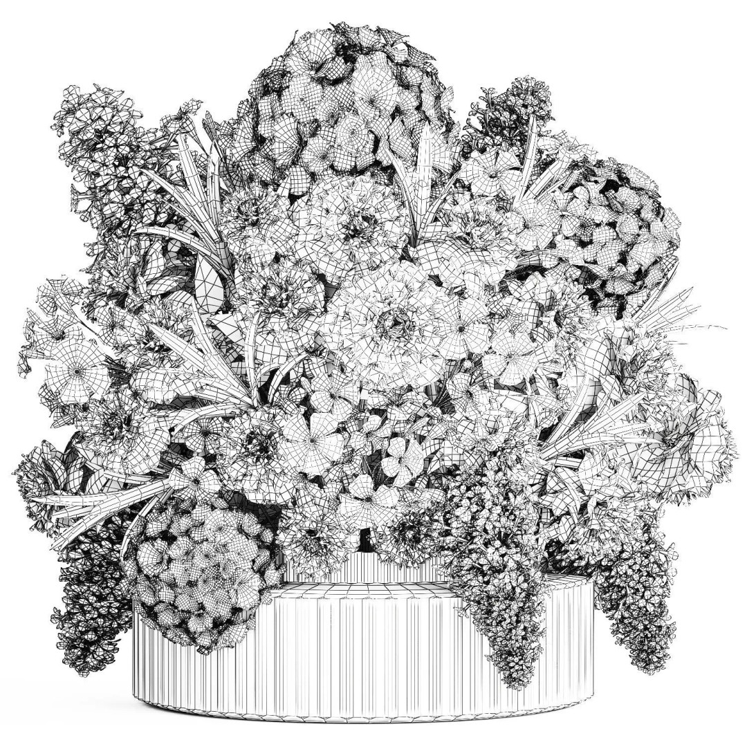 Realistic Hydrangea and Peony Bouquet 3D Model – Modern Table Decor, FBX