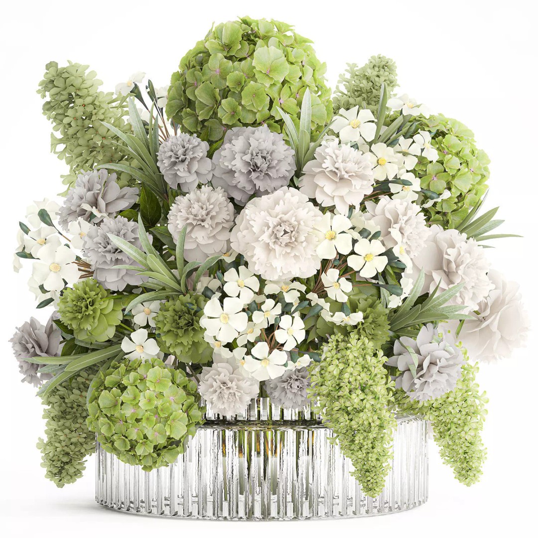 Realistic Hydrangea and Peony Bouquet 3D Model – Modern Table Decor, FBX - View 10