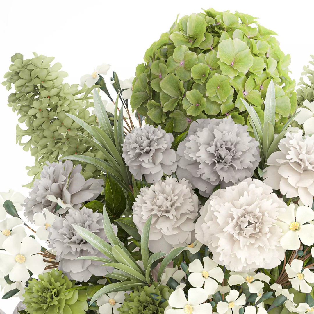 Realistic Hydrangea and Peony Bouquet 3D Model – Modern Table Decor, FBX - View 11