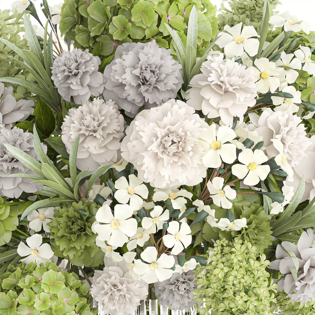 Realistic Hydrangea and Peony Bouquet 3D Model – Modern Table Decor, FBX - View 13
