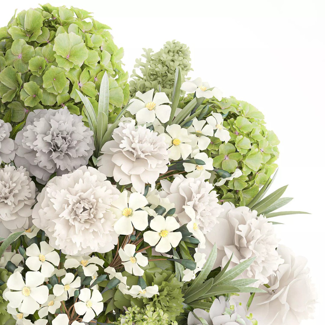 Realistic Hydrangea and Peony Bouquet 3D Model – Modern Table Decor, FBX - View 14