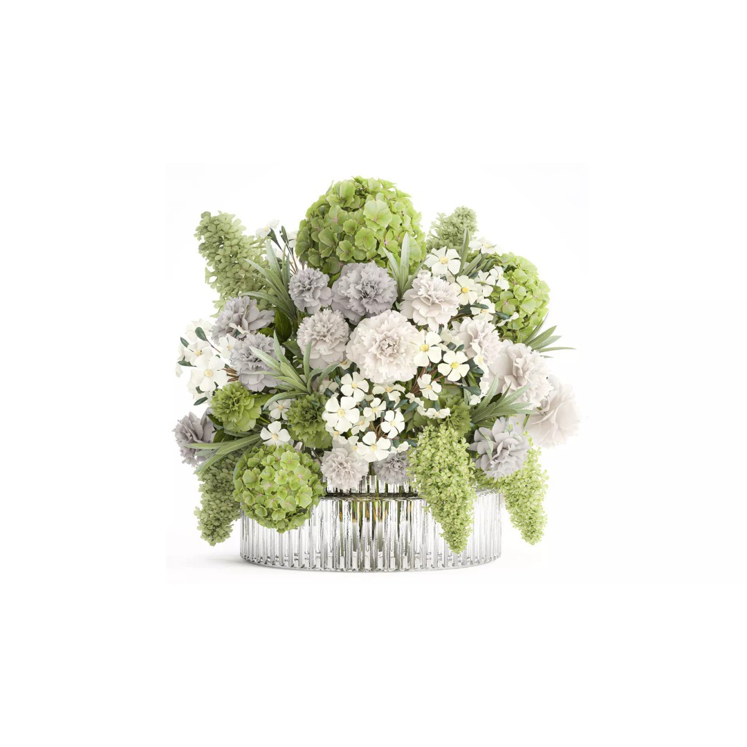 Realistic Hydrangea and Peony Bouquet 3D Model – Modern Table Decor, FBX - View 2