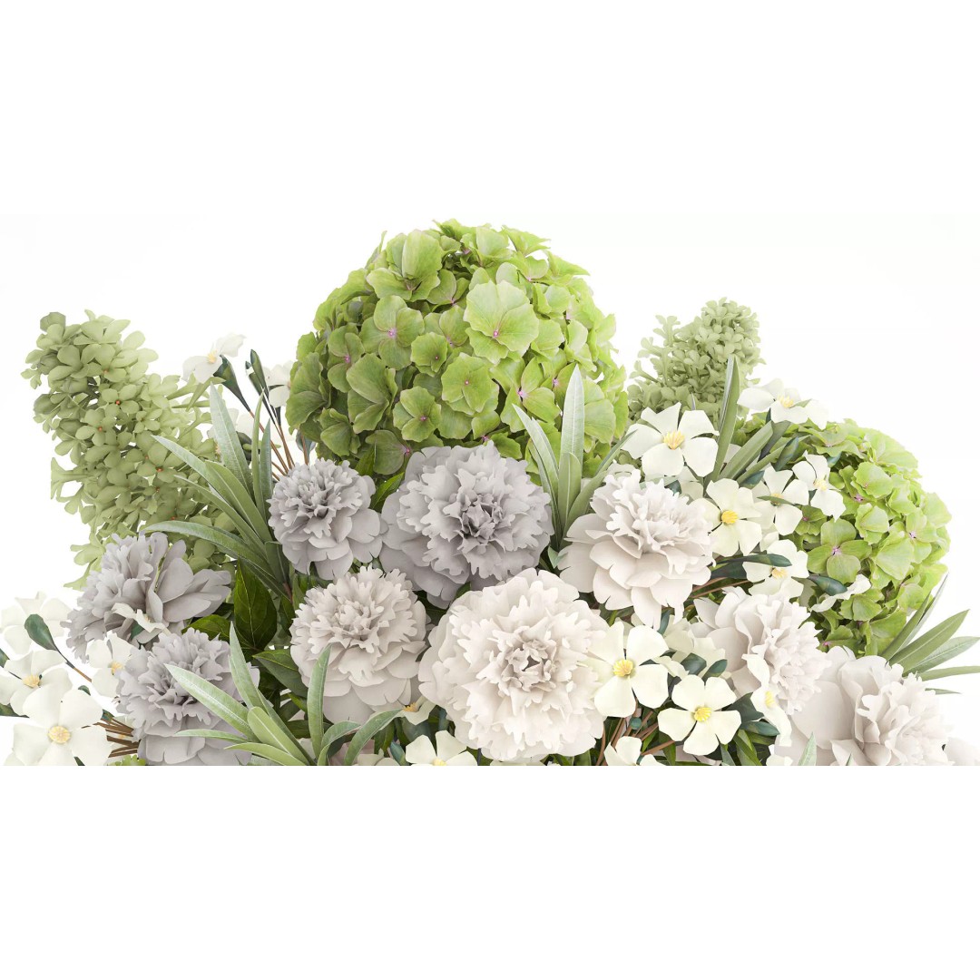 Realistic Hydrangea and Peony Bouquet 3D Model – Modern Table Decor, FBX - View 3