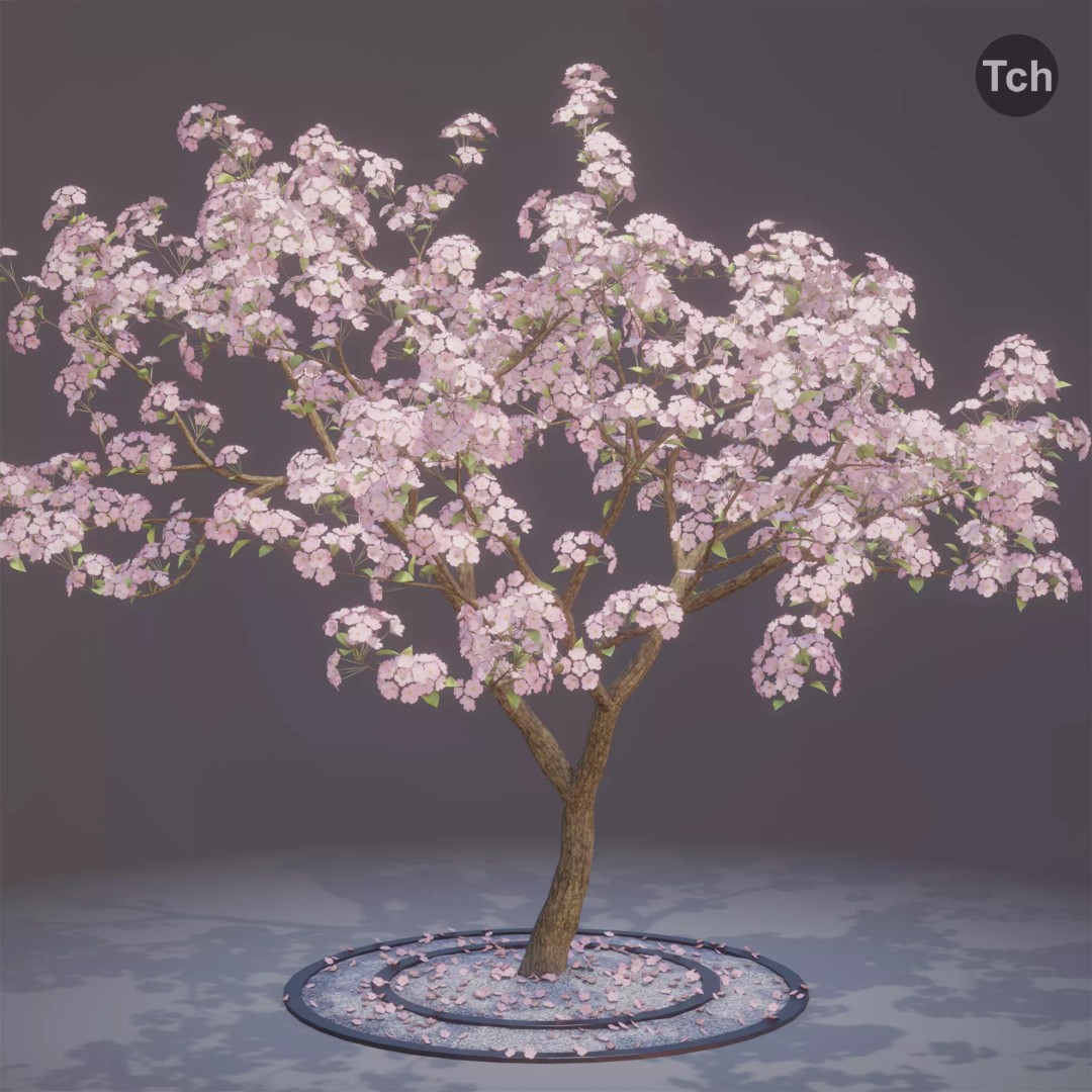 Spring Tree 3D Model – Detailed Blossom Asset with PBR Textures - View 2