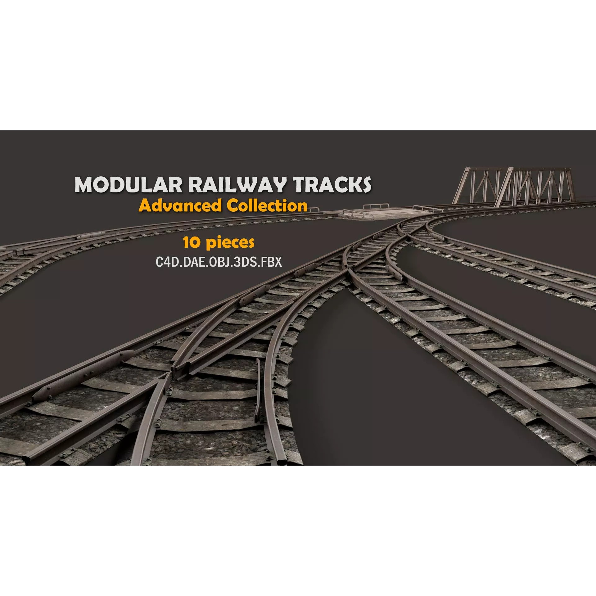 Modular Railway Track Advanced Collection - Game-Ready 3D Model - View 2