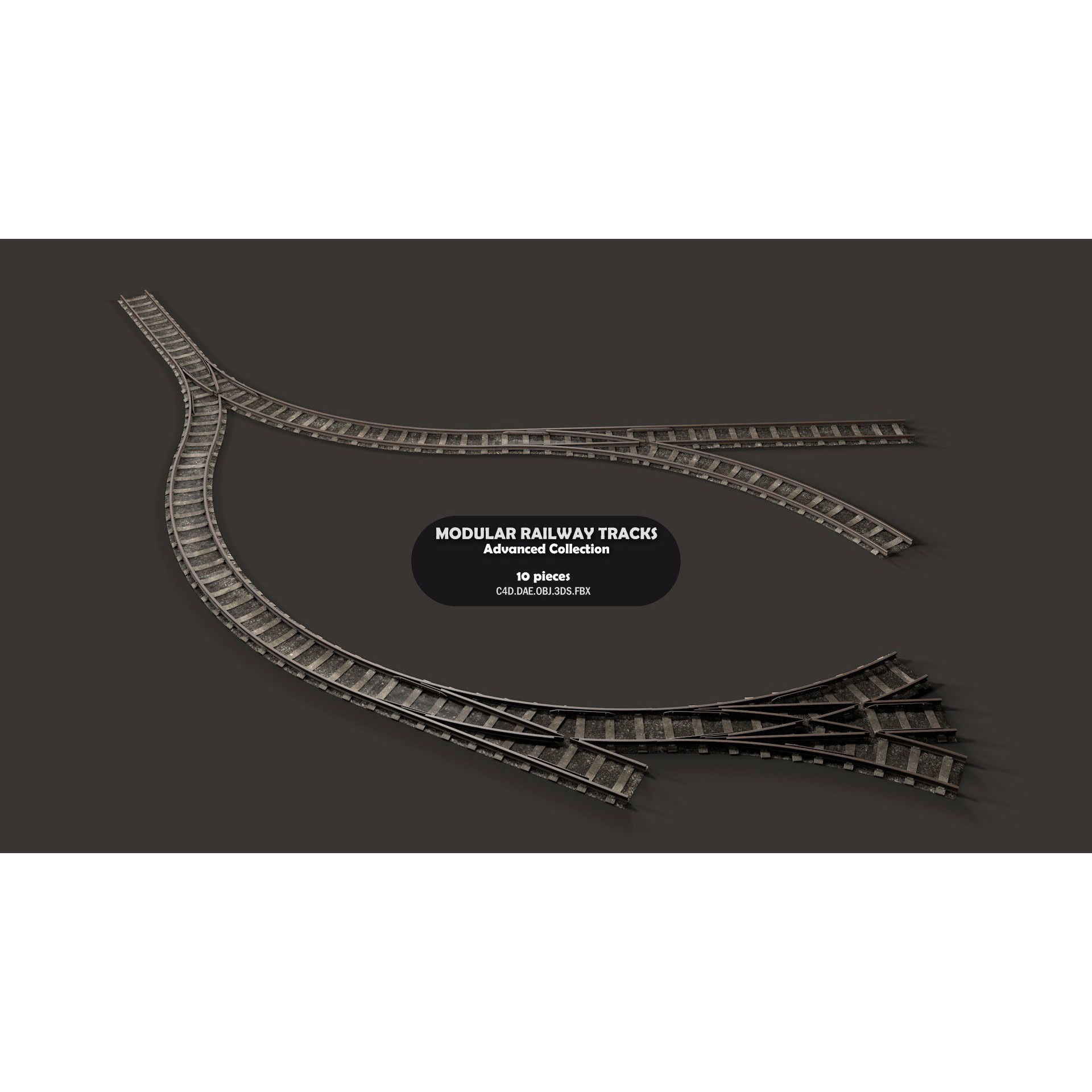 Modular Railway Track Advanced Collection - Game-Ready 3D Model - View 4