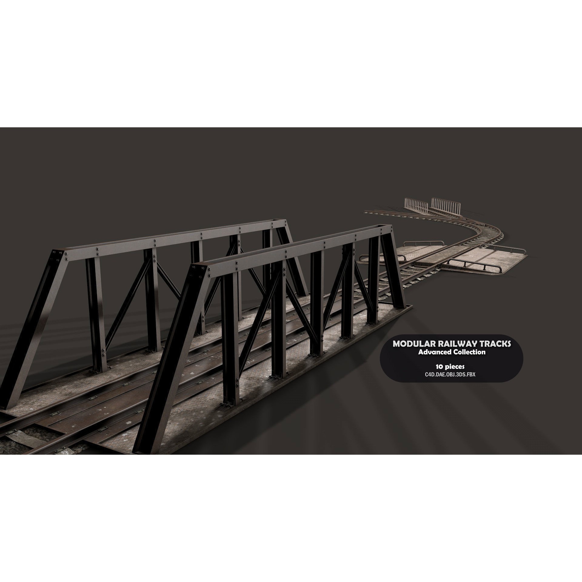 Modular Railway Track Advanced Collection - Game-Ready 3D Model - View 5