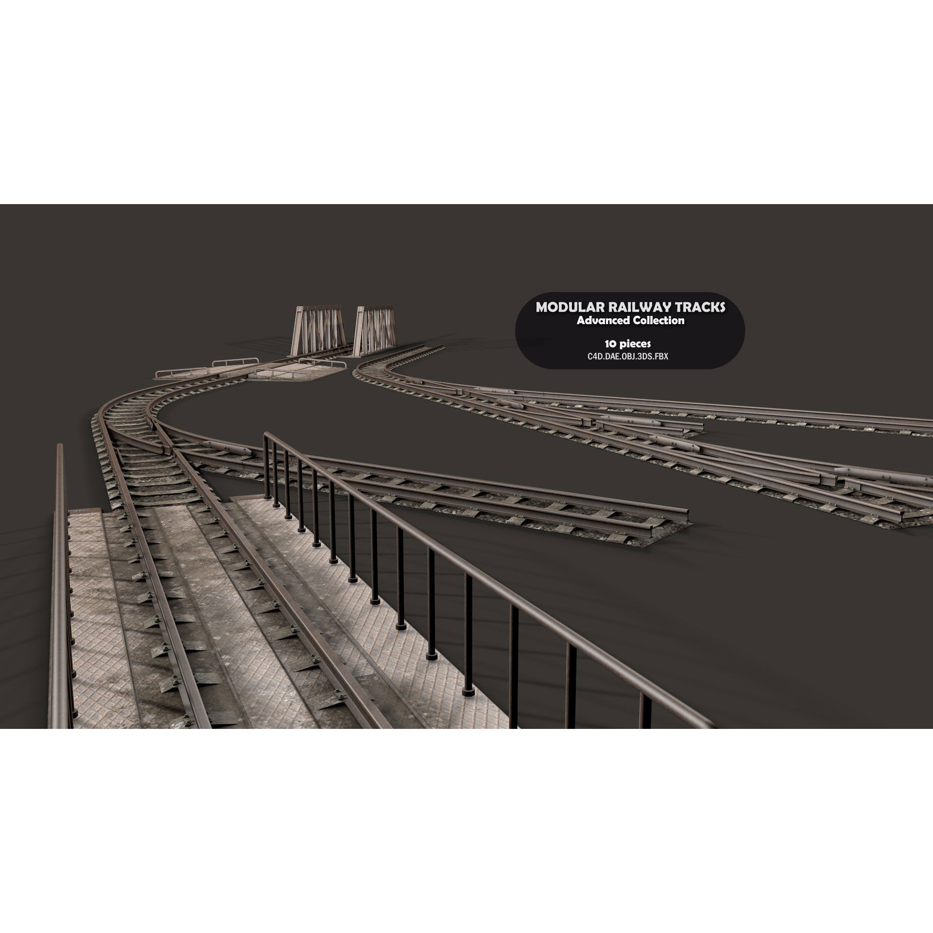 Modular Railway Track Advanced Collection - Game-Ready 3D Model - View 6