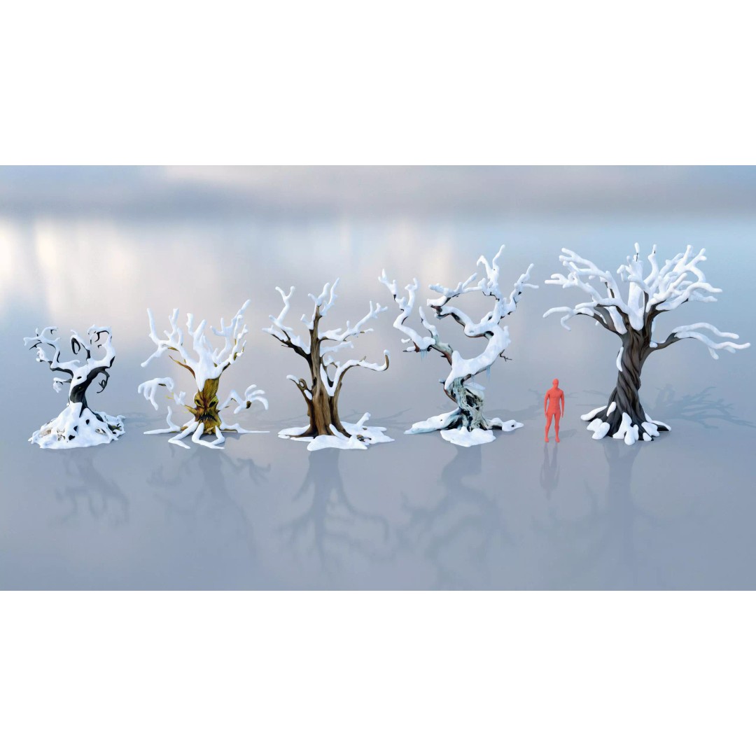 Haunted Snow Trees 3D Model – Stylized Winter Fantasy Asset, FBX - View 11