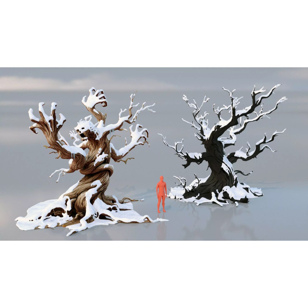 Haunted Snow Trees 3D Model – Stylized Winter Fantasy Asset, FBX - View 2