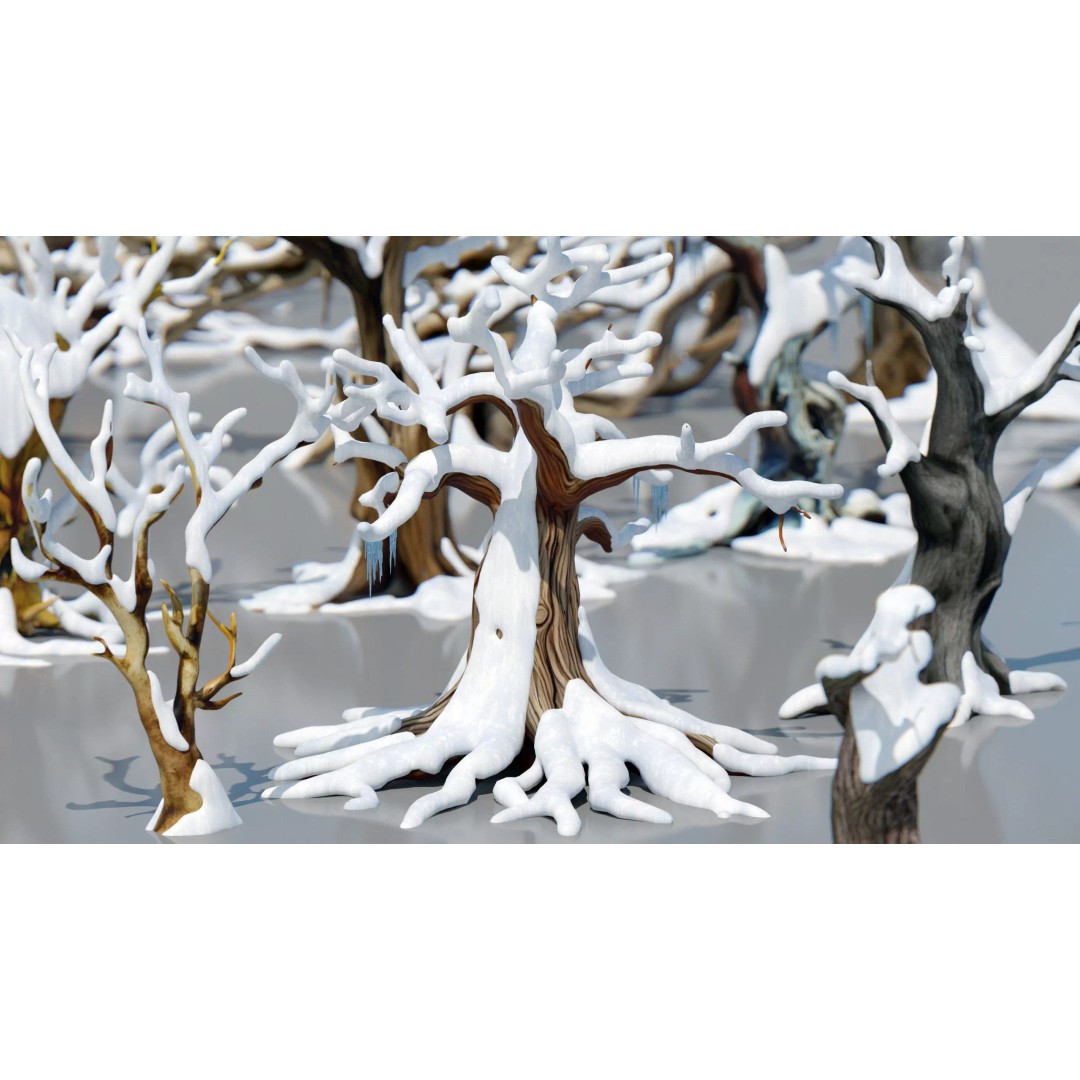 Haunted Snow Trees 3D Model – Stylized Winter Fantasy Asset, FBX - View 22