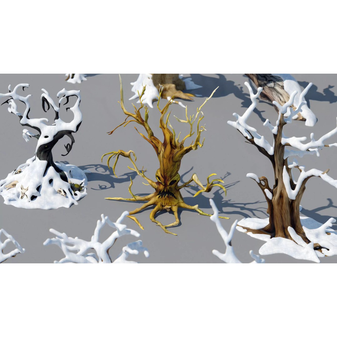 Haunted Snow Trees 3D Model – Stylized Winter Fantasy Asset, FBX - View 24