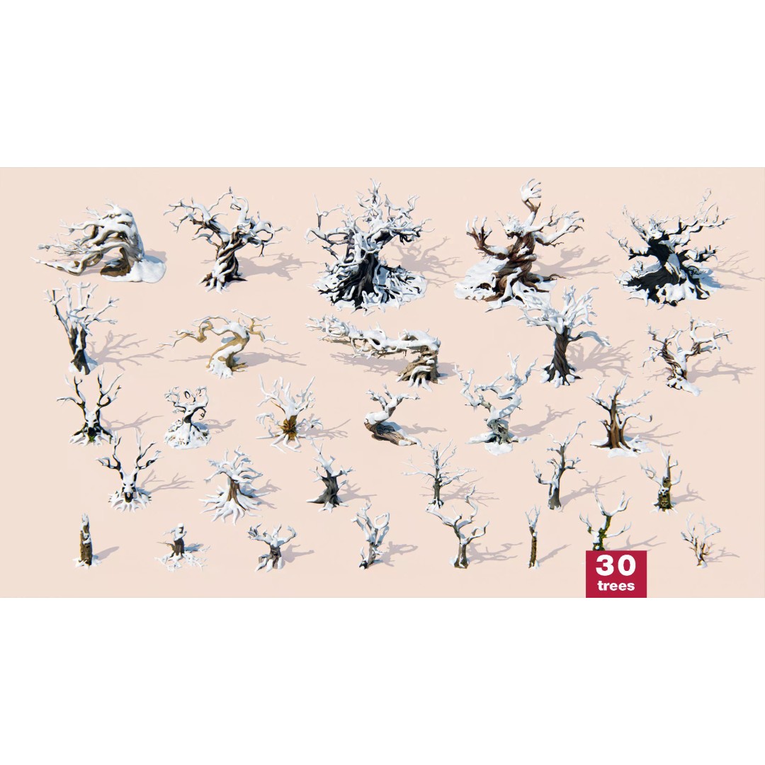 Haunted Snow Trees 3D Model – Stylized Winter Fantasy Asset, FBX - View 3