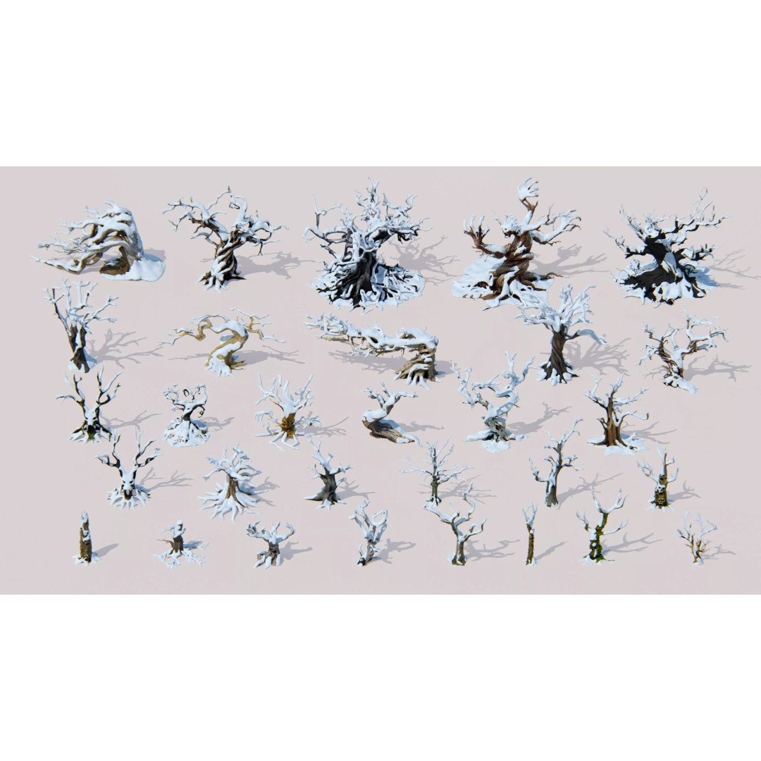 Haunted Snow Trees 3D Model – Stylized Winter Fantasy Asset, FBX - View 30