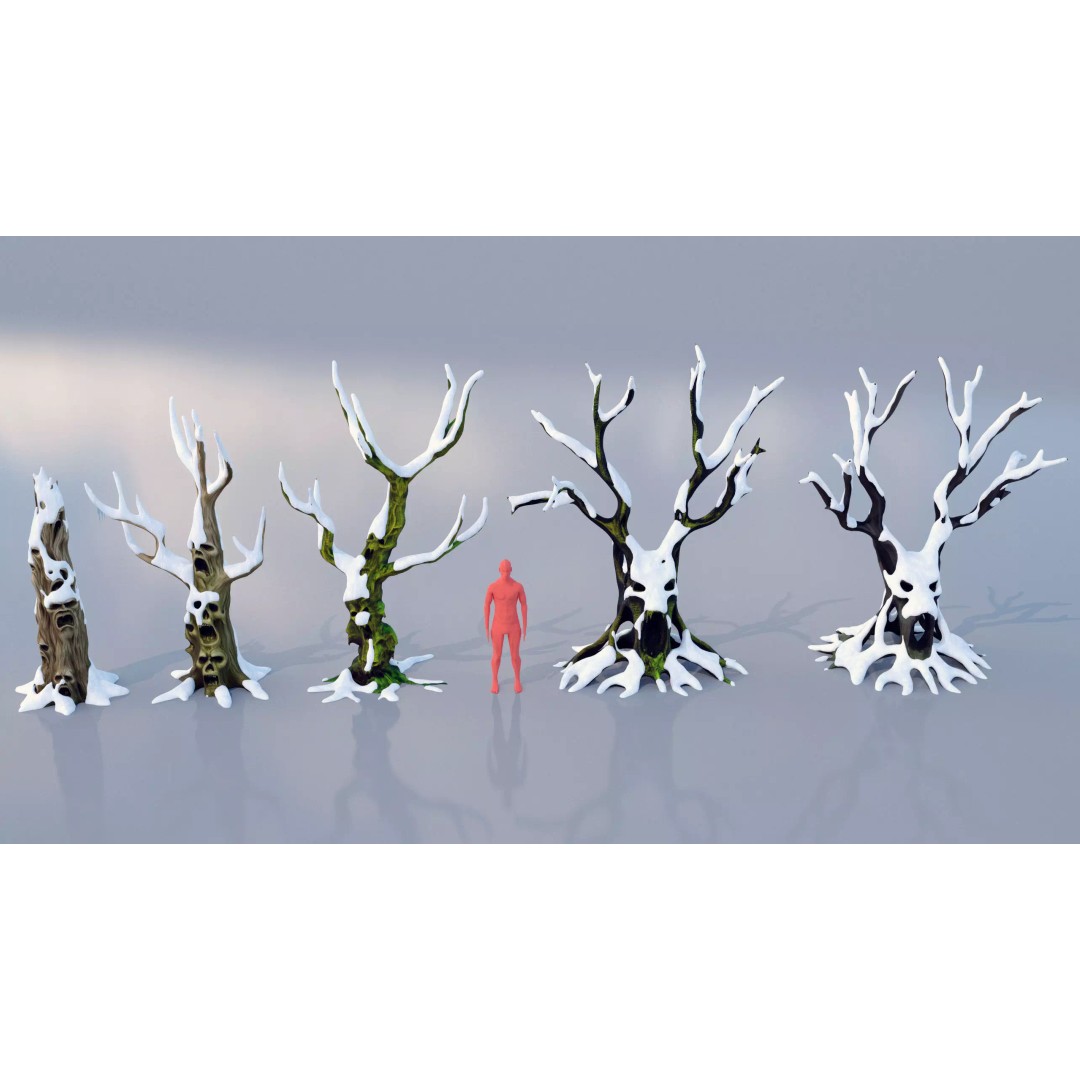 Haunted Snow Trees 3D Model – Stylized Winter Fantasy Asset, FBX - View 5