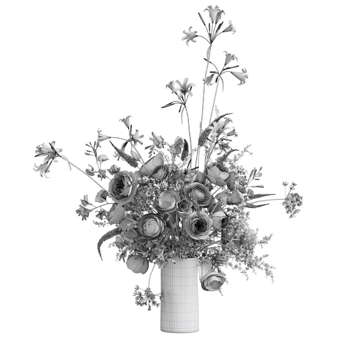 Flower In Vase 3D Model – High Poly PBR Asset, FBX & OBJ Formats